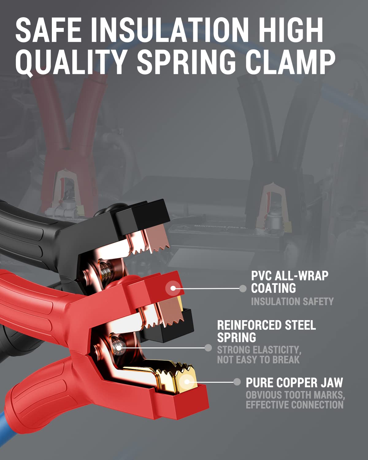 Powrun P025 Heavy Duty 1000A Jumper Cables for 12V/24V Car Battery - Booster Cables with Carrying Bag for Vehicles up to 8.0L Gas & 6.0L Diesel Engines - Emergency Car Jump Starter Kit for Trucks, SUVs, and Sedans