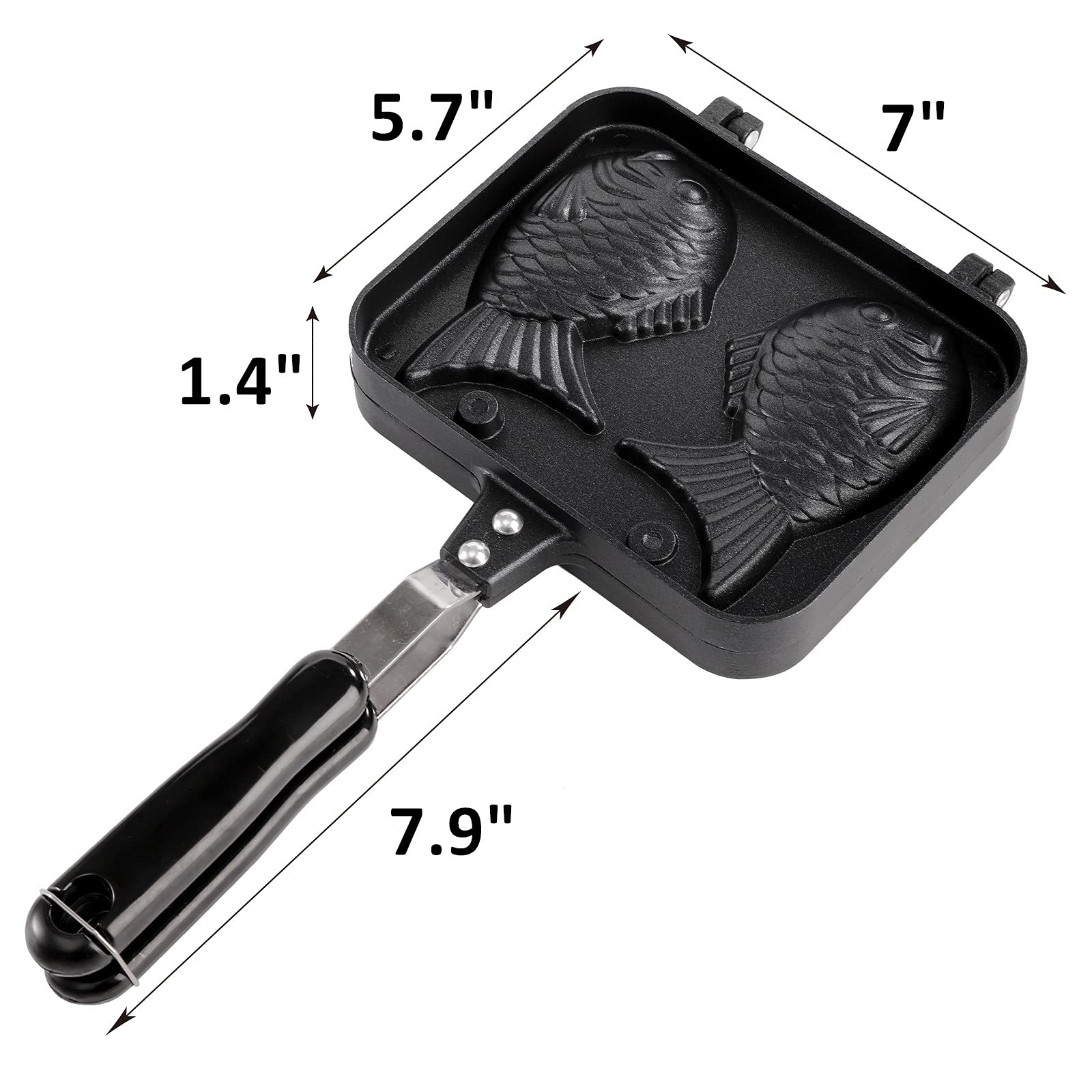 ZOOFOX Non-Stick Taiyaki Fish-Shaped Waffle Maker - Double Pancake Baking Pan with Long Handle - Perfect for Japanese Desserts, Breakfast & Party Snacks