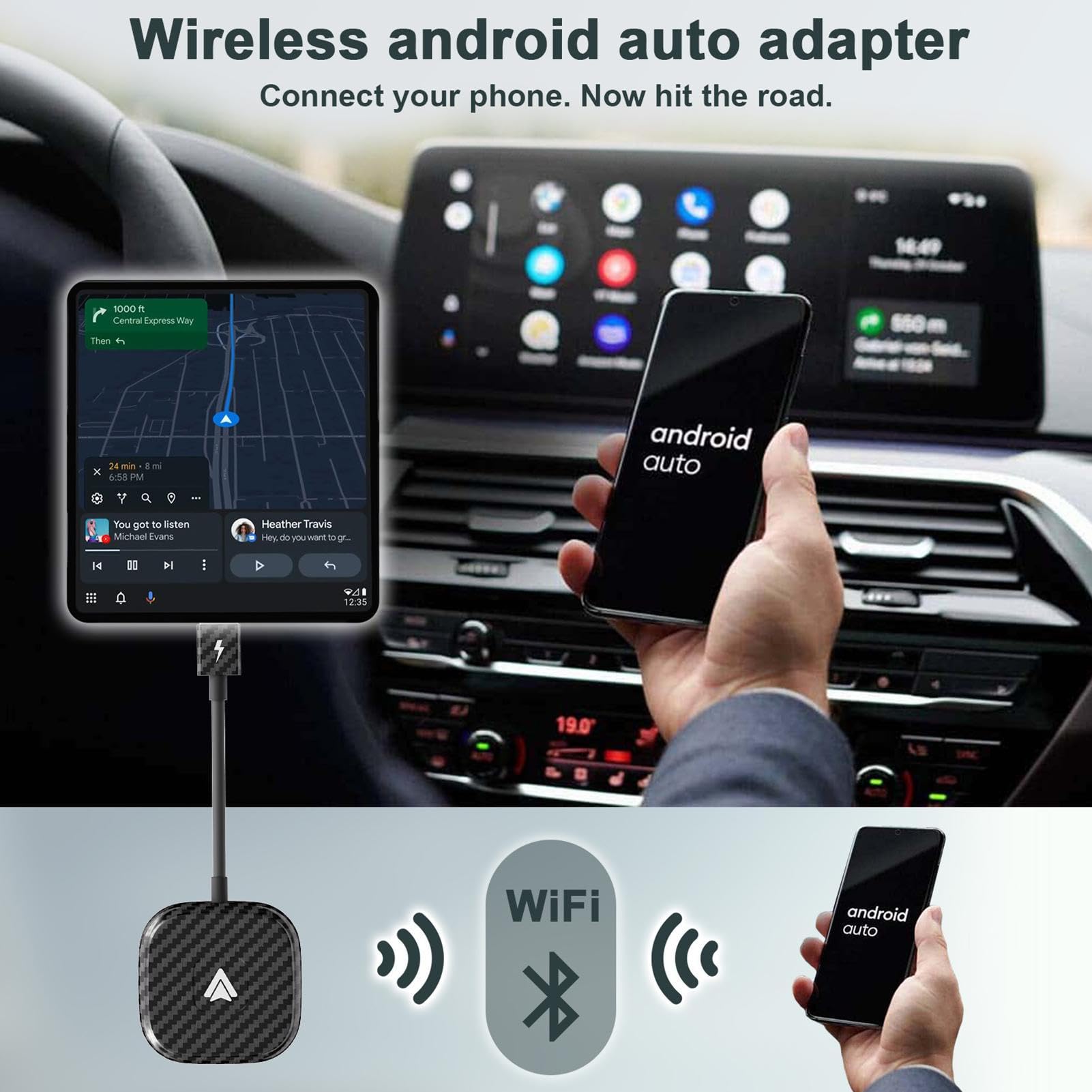 Facynde Wireless Auto Car Adapter - Bluetooth Multimedia Adapter for Wired to Wireless Conversion | Fast Transmission, Universal Phone Compatibility (Android 10.0+) | Perfect for Hands-Free Calling & Music Streaming in Your Vehicle