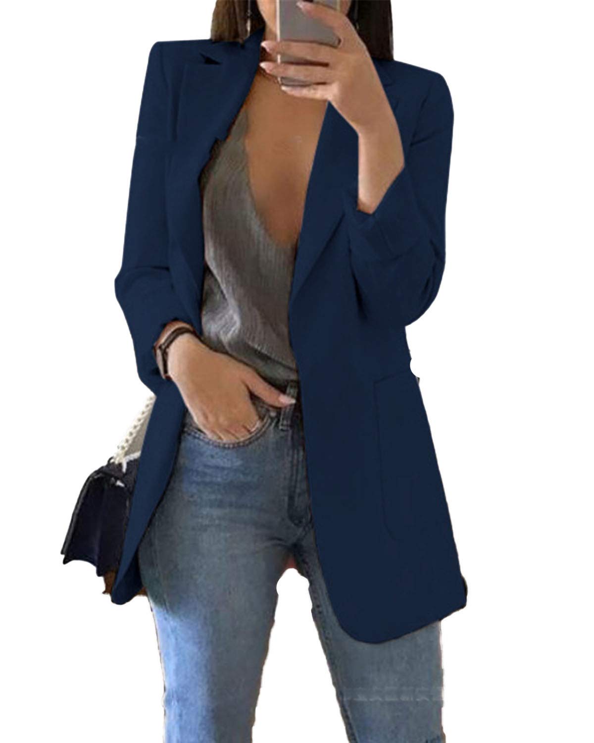 Andongnywell Women's Office Blazer Jacket - Open Front Suit Cardigan Coat with Pockets for Business Casual & Professional Workwear | Perfect for Office, Meetings, and Formal Events