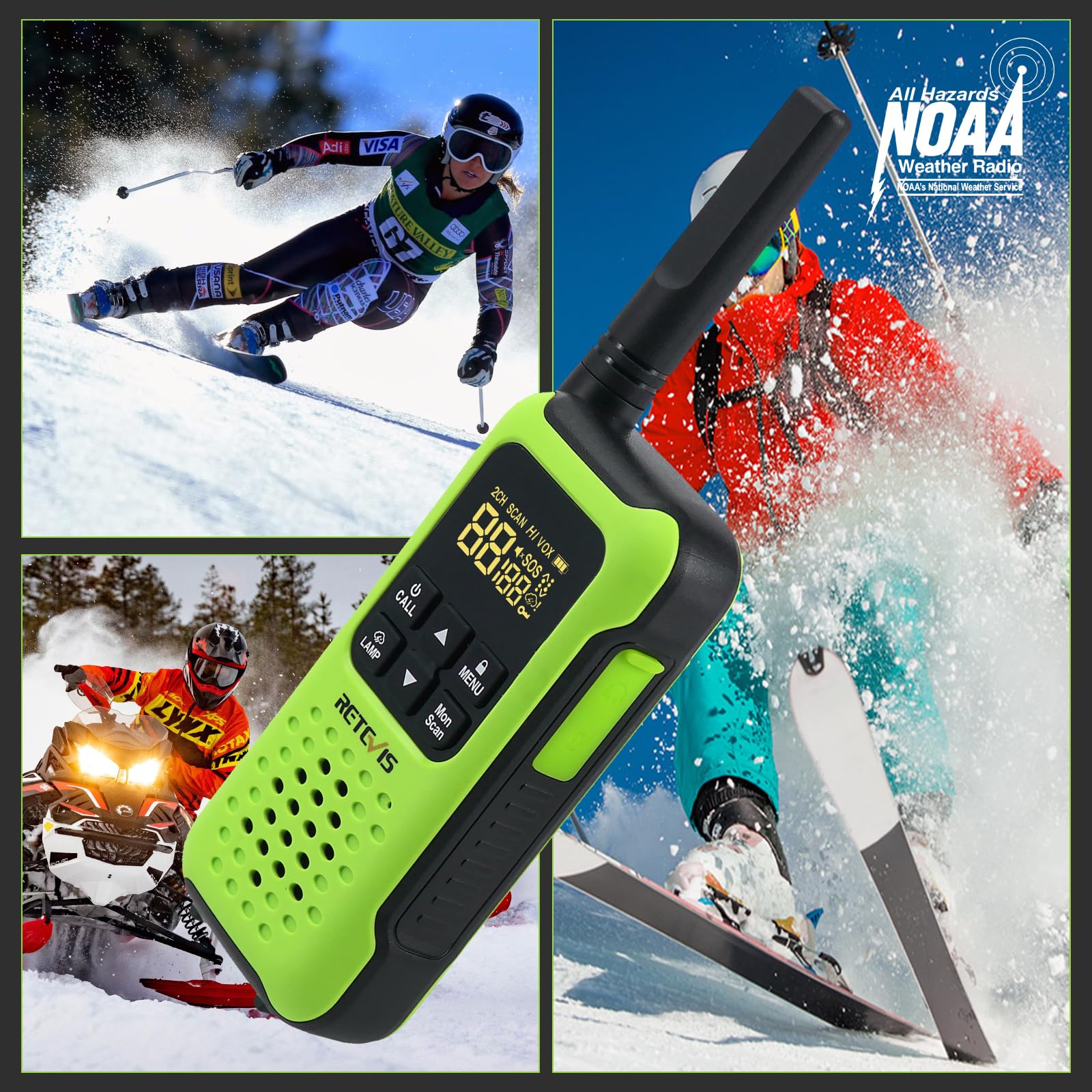 Retevis RT49P Long Range Waterproof Walkie Talkies (2 Pack) - IP67 Floating Two Way Radios with NOAA Weather Alert, Flashlight & SOS Emergency Function - 1200mAh Rechargeable for Kayaking, Skiing, Hiking & Outdoor Adventures