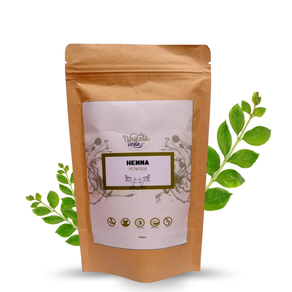100% Natural Rajasthani Henna Powder for Hair & Body Art | Vriksha Veda Organic Mehandi | Chemical-Free Hair Dye & Tattoo Paste (100g) - Perfect for Bridal Mehndi, Hair Coloring & Temporary Tattoos
