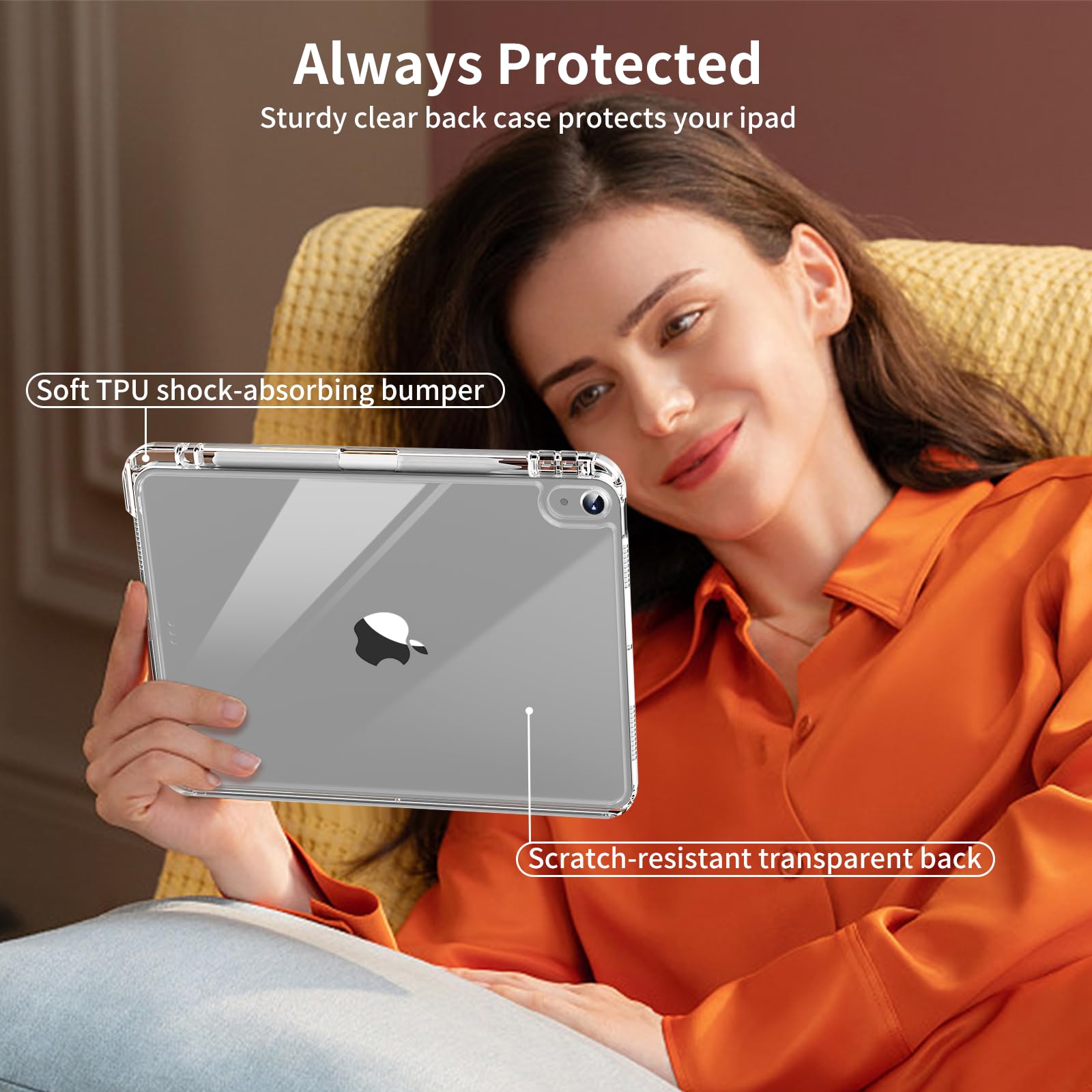 Premium Hybrid Protective Case for iPad Air 11-inch M3/M2 (2025/2024) & iPad Air 5th/4th Gen (2022/2020) - Shockproof Cover with Apple Pencil Holder, Detachable Magnetic Stand & Clear Hard Back Shell - Perfect for Work, School & Travel - Black