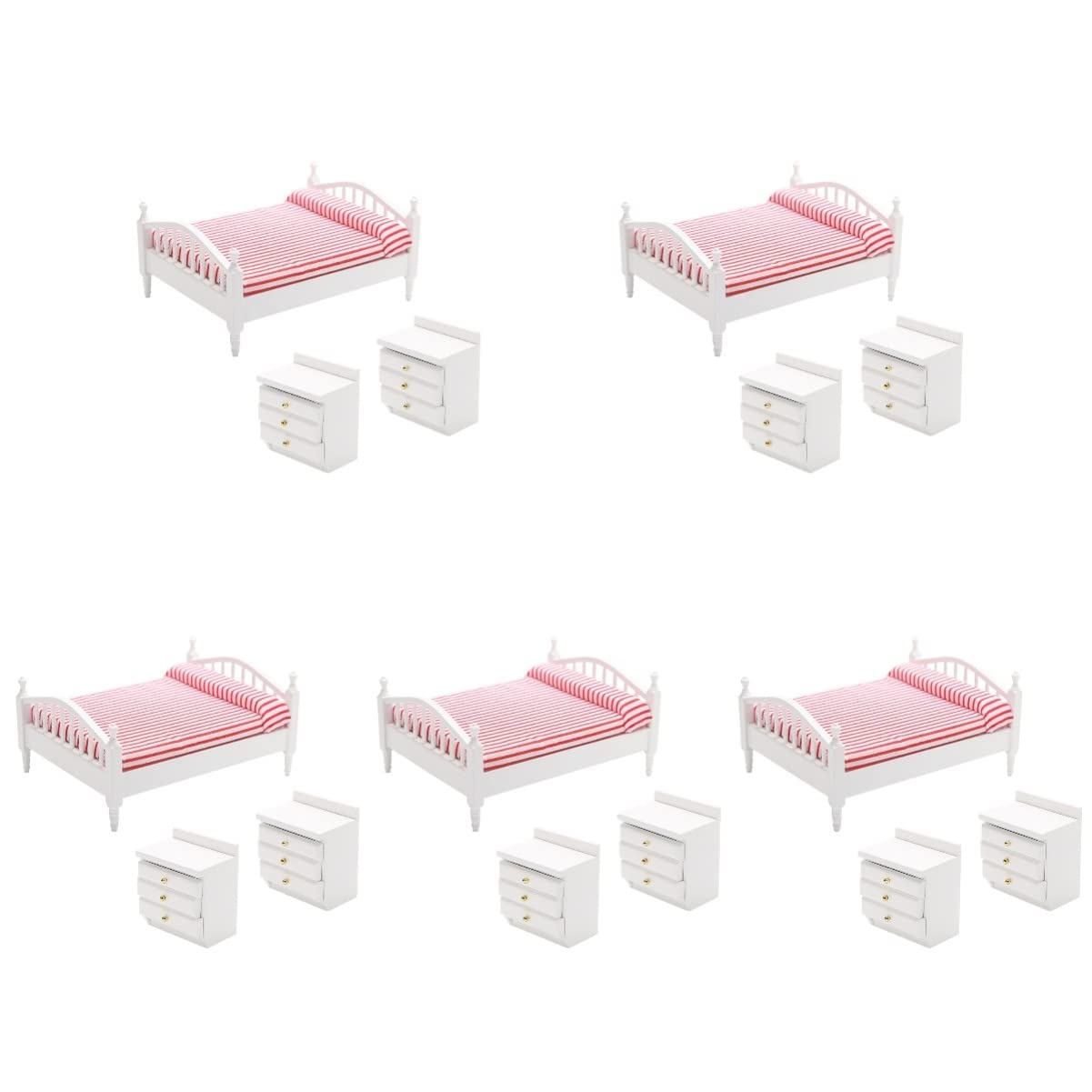 Toyvian 5-Piece Miniature Dollhouse Furniture Set - 1:12 Scale Queen Bed & Double Bed for Dolls House | Perfect for Dollhouse Decor, Collectors & DIY Miniature Projects