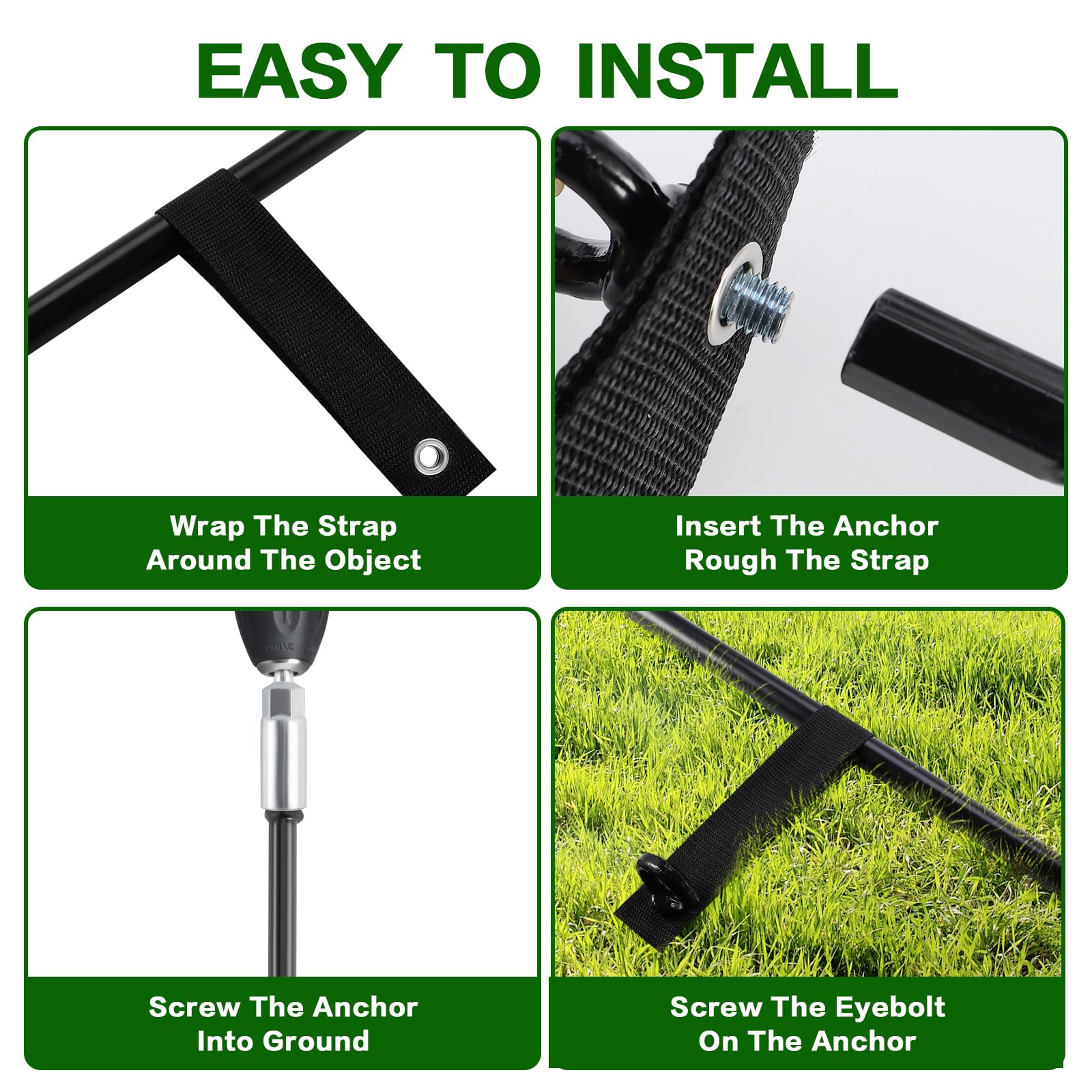 18-Inch Heavy Duty Screw-In Ground Anchors (4 Pack) - Trampoline Anchors & Stakes for High Winds with Wrenches & Straps - Secure Swing Sets, Sheds, Camping Tents, Canopies & Mobile Homes - Perfect for Storm Protection and Outdoor Stability