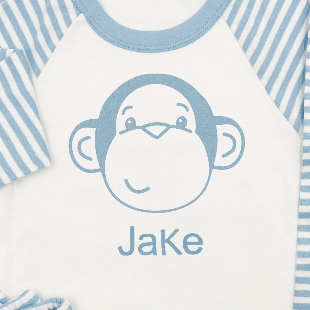 Personalized Morris Monkey Plush Stuffed Animal with Matching Baby Pajama Set - Blue | Cute Nursery Gift for Newborns & Toddlers | Perfect for Baby Showers, Birthdays & Bedtime Cuddles