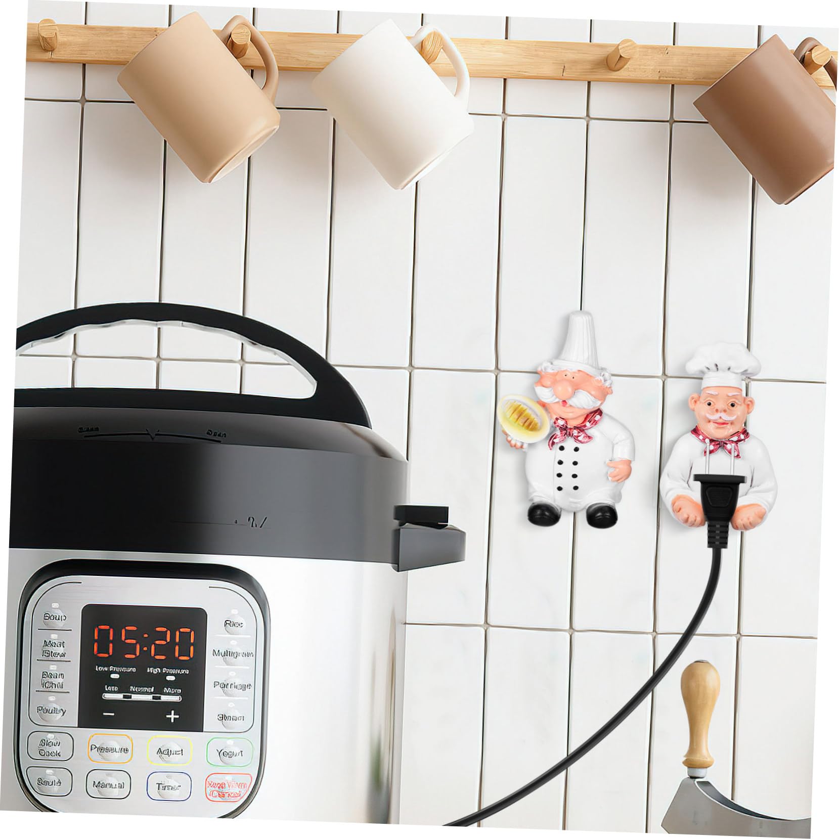 1 Pair Chef-Shaped Adhesive Wall Hooks - No Drilling Kitchen Storage Hooks for Utensils, Aprons & Towels - Perfect for Home, Restaurant & Office Organization