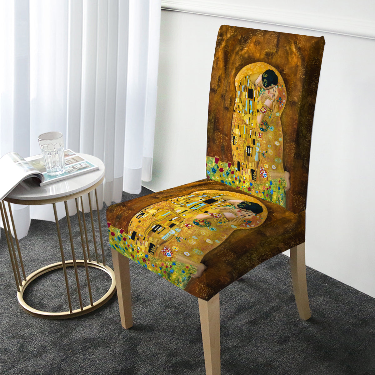 Gustav Klimt The Kiss Chair Cover - Premium Art-Inspired Slipcover for Dining & Living Room Chairs - Perfect for Home Decor & Artistic Interior Design