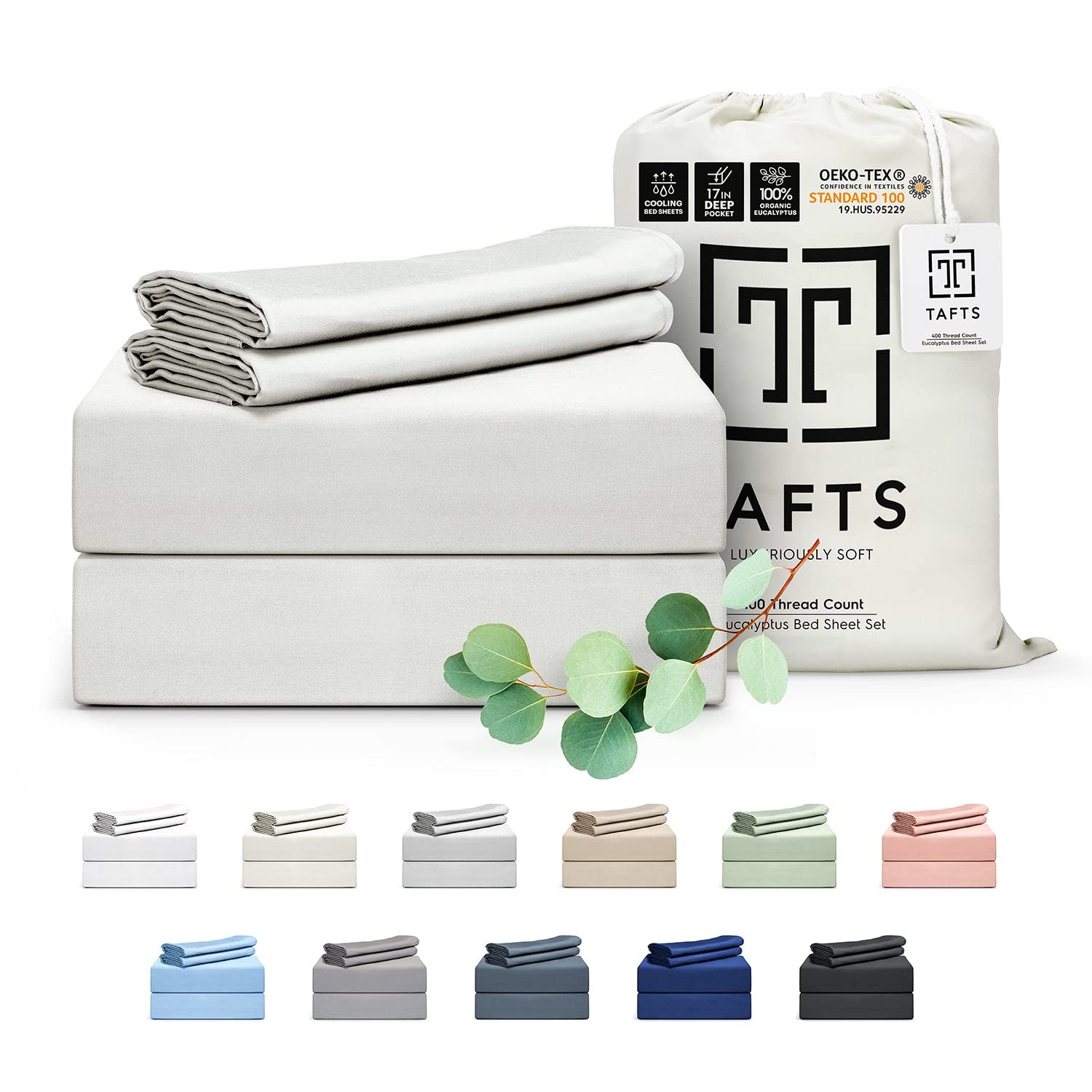 Tafts 100% Organic Eucalyptus King Size Bed Sheets - 400 Thread Count Cooling Sheets, 4-Piece Set with 17