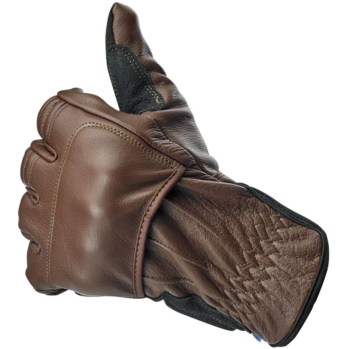 Biltwell Belden CE Certified Motorcycle Gloves - Abrasion Resistant, Shock Isolation, Open Cuff Design in Chocolate Black - Perfect for Cruiser & Touring Rides