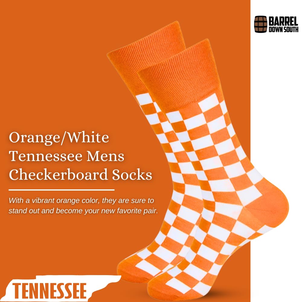 Tennessee Checkerboard Orange & White Men's Socks - Comfortable Cotton Crew Socks for Tennessee Volunteers Fans & Alumni | Perfect Game Day Gift for TN Vols Supporters | Ideal for Football, Basketball & Campus Wear