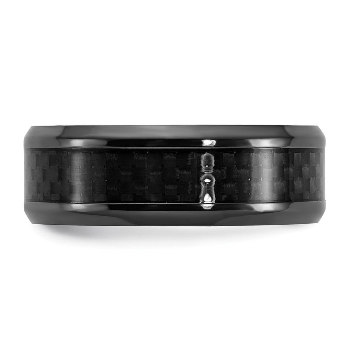 Black Zirconium Carbon Fiber Inlay Ring - 8mm Polished Unisex Wedding Band for Men & Women - Perfect for Engagements, Anniversaries, and Everyday Wear