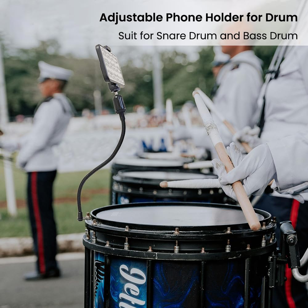 Adjustable Snare Drum Phone Lyre - Black Marching Drum Phone Holder for Bass & Snare Drums | Perfect for Marching Band Performances & Drumline Practice
