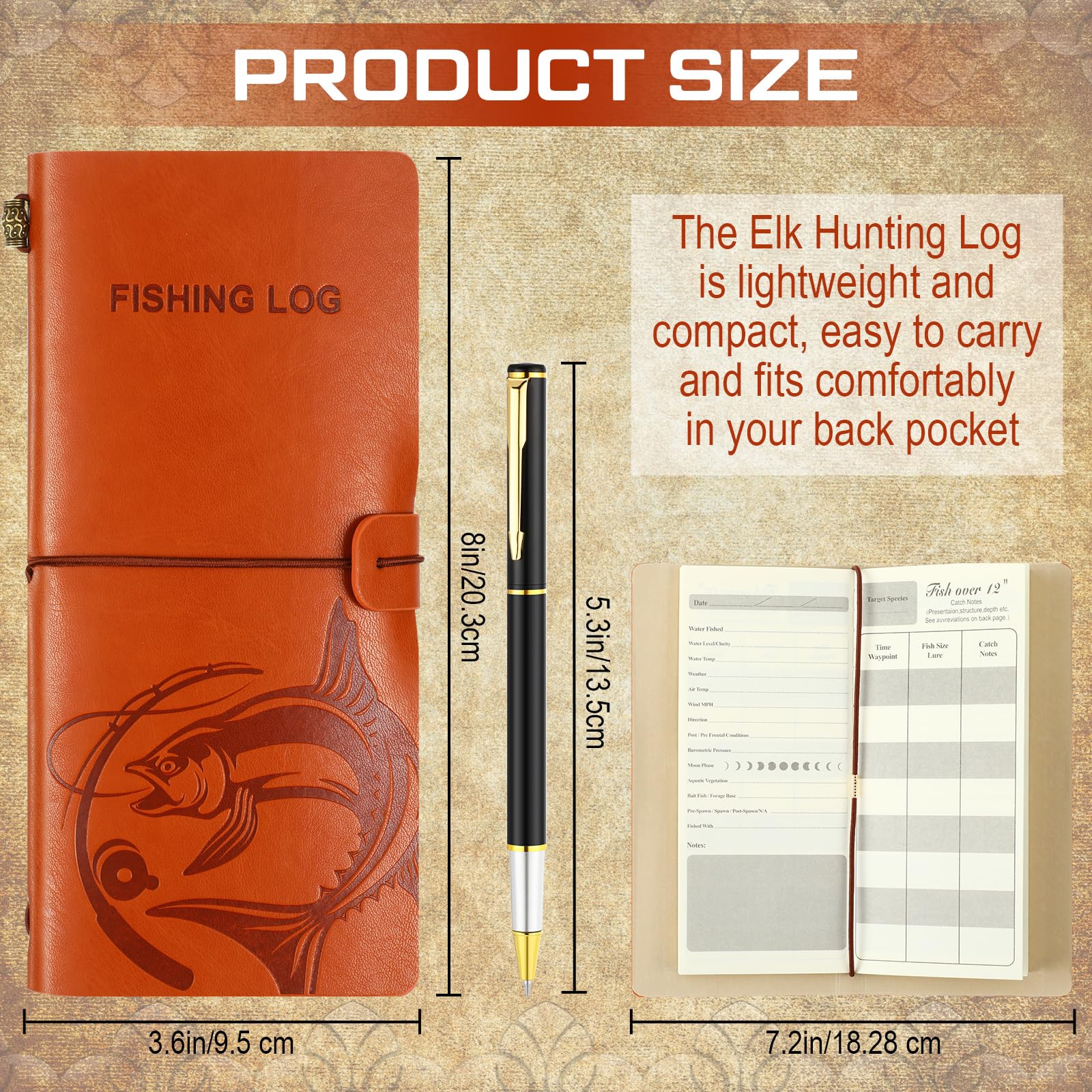 Glenmal Fishing Log Book with Pen - Fishing Journal Notebook for Men, Dad, Husband - Record Fishing Details & Memories - Perfect Gift for Father's Day, Birthday - 96 Pages - Ideal for Anglers, Outdoorsmen & Fishing Enthusiasts