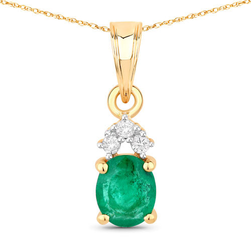 10K Yellow Gold Zambian Emerald Diamond Pendant Necklace for Women - Elegant Jewelry Gift for Birthday, Anniversary & Special Occasions