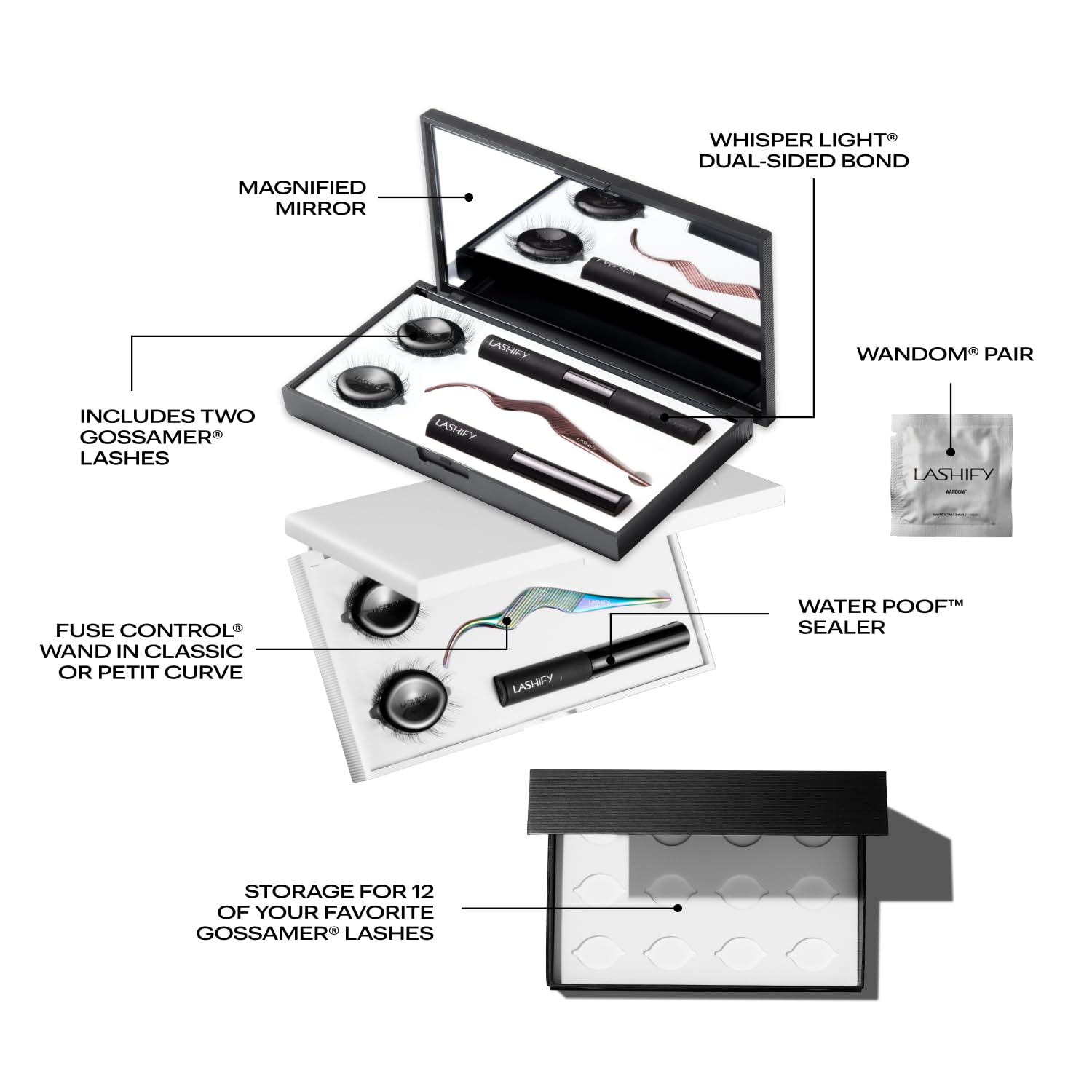 Lashify Control Kit - Complete DIY Eyelash Extension Starter Set with Amplify Gossamer Black 10mm & 12mm Lashes, Black Travel Case & Control Wand - Perfect for Home Use, Travel & Special Occasions