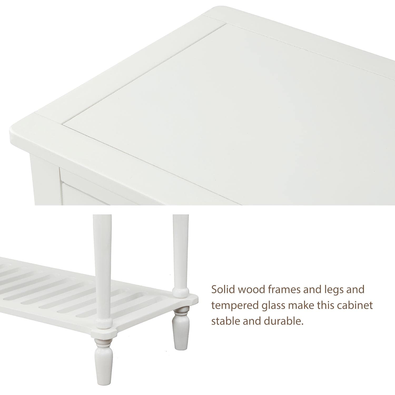 JINS&VICO Modern Sideboard Console Table with 2 Drawers & Bottom Shelf - Wood & Glass Storage Cabinet for Living Room, Entryway, or Dining Room - White