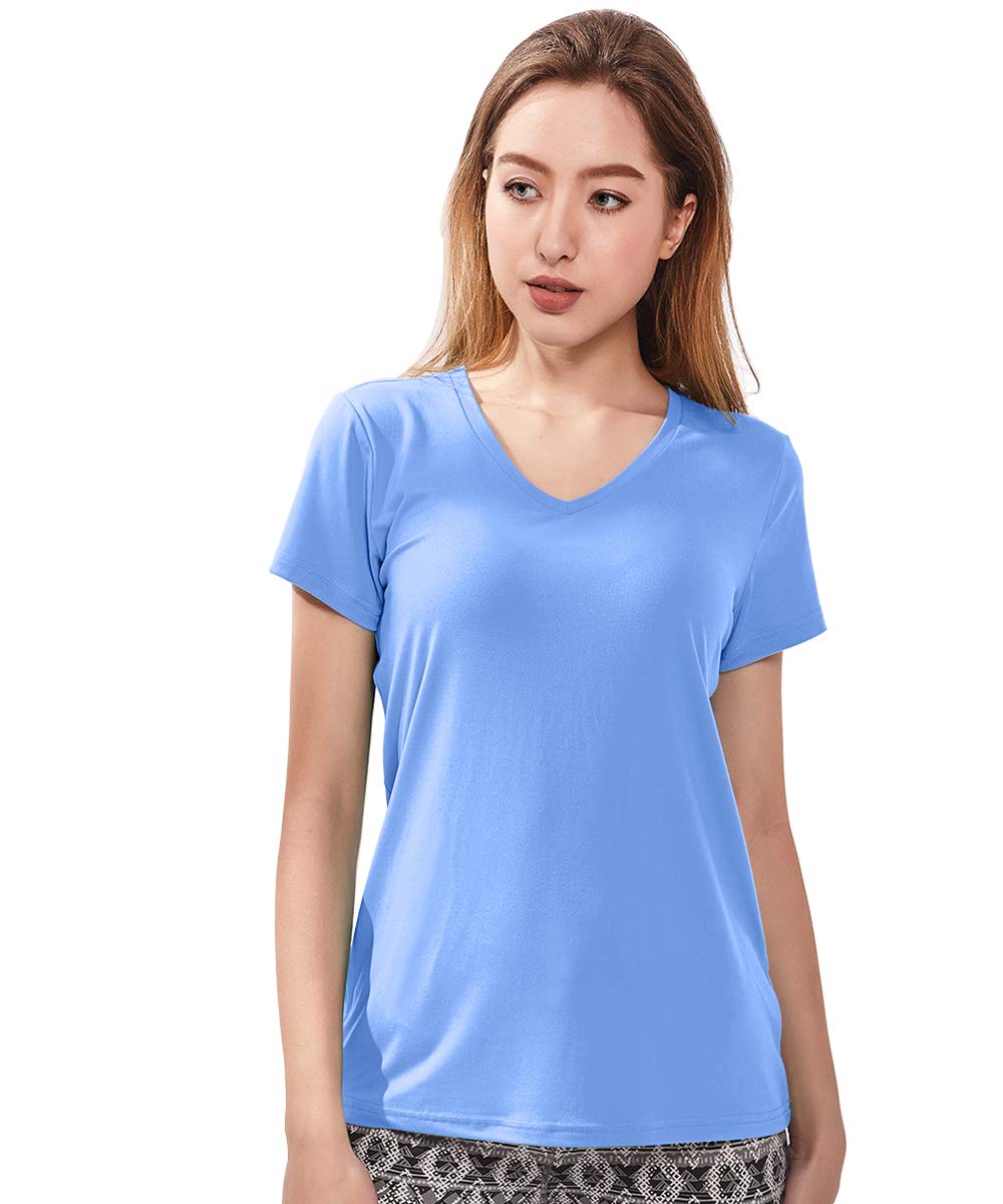 Women's Soft V-Neck Workout Shirts - Breathable Short Sleeve Gym Tops for Yoga, Running & Fitness - Comfortable Activewear for Women