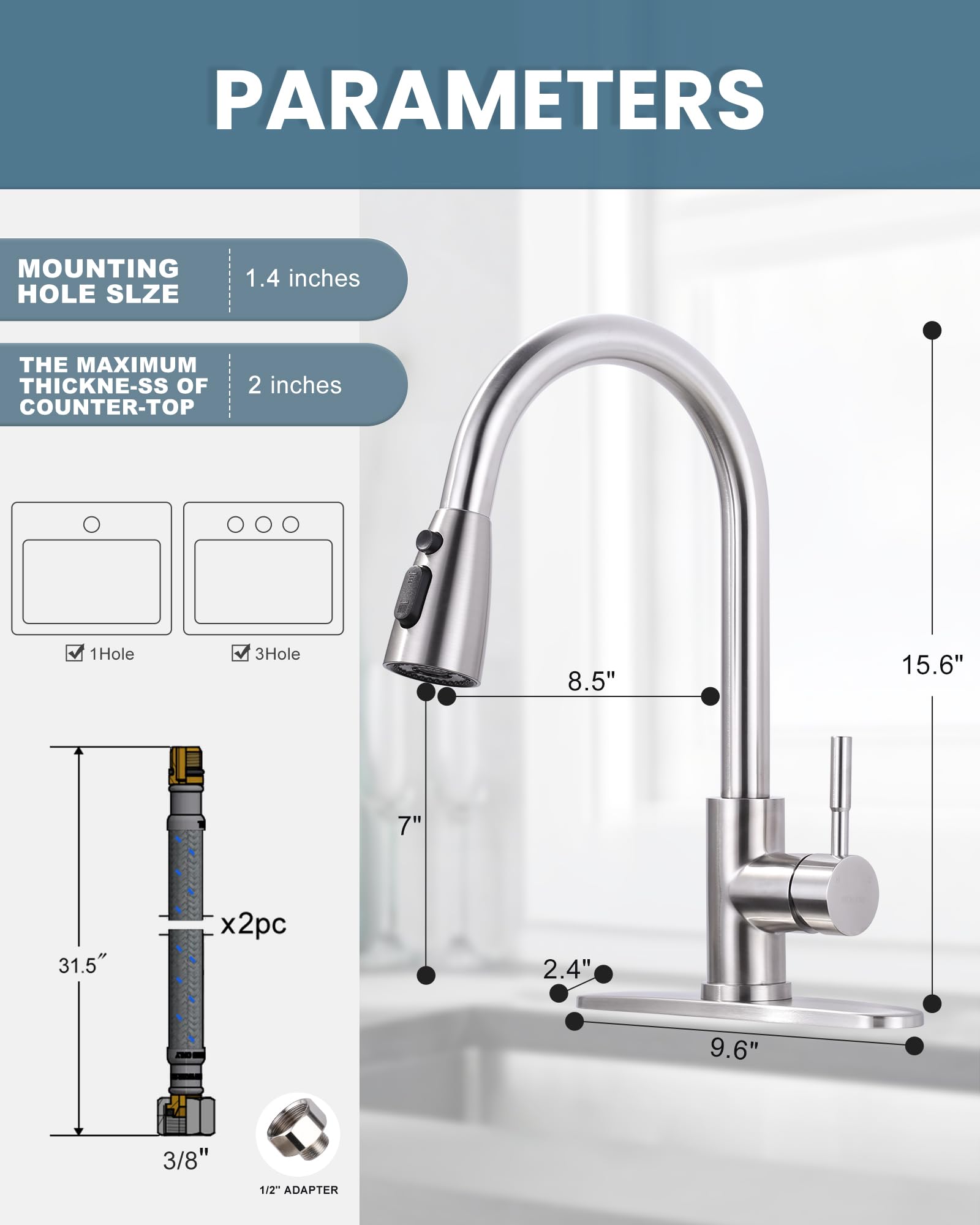Premium Stainless Steel Kitchen Faucet with Pull Down Sprayer - High Arc Single Handle Brushed Nickel Sink Faucet for Modern Homes | Ideal for Cooking, Washing Dishes & Food Prep