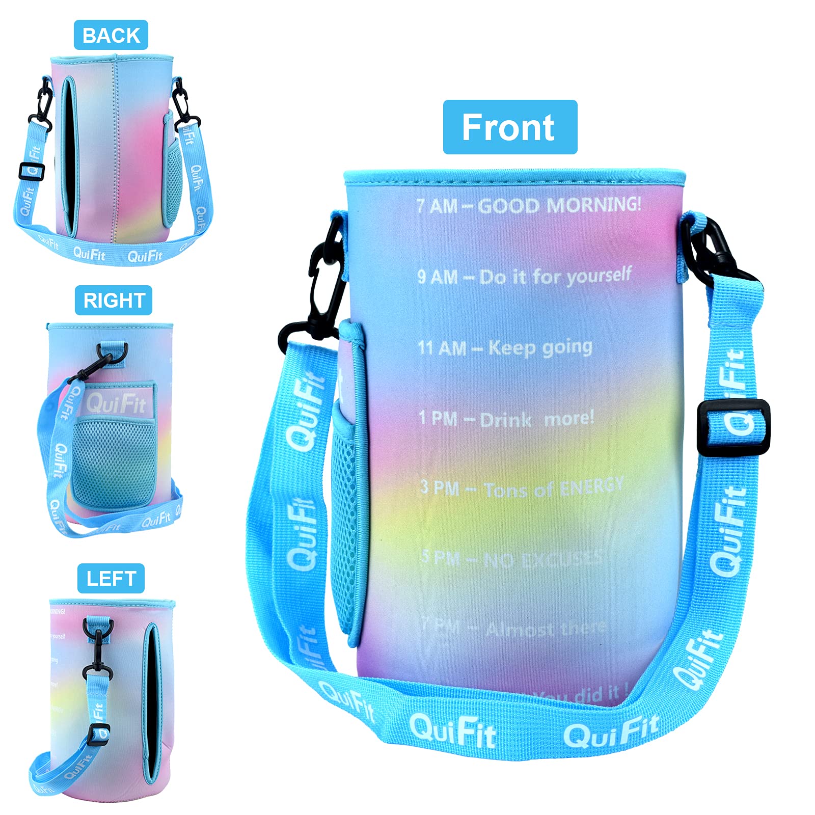 QuiFit Sports Gallon Water Bottle Sleeve Carrier with Adjustable Shoulder Strap - Compatible with 128oz & 64oz Tritan Water Bottles (Bottle Not Included) - Perfect for Gym, Hiking, Camping & Outdoor Activities
