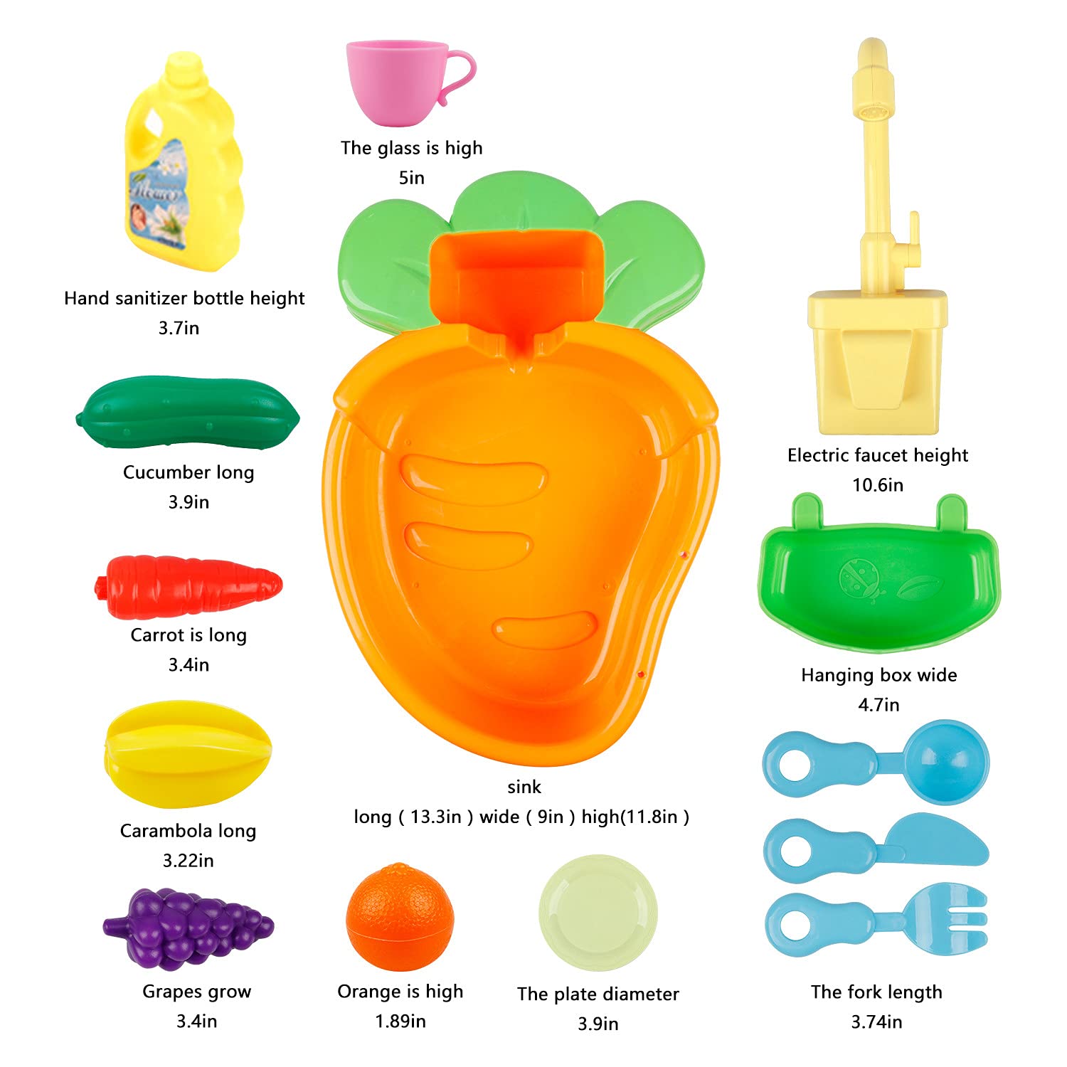 Ruibytree Kids Pretend Play Kitchen Sink Toy with Electric Running Water Faucet, Dishwasher & Cutting Food Accessories - Role Play Toy for Toddlers (Cute Carrot) | Perfect for Preschool Learning & Imaginative Playtime