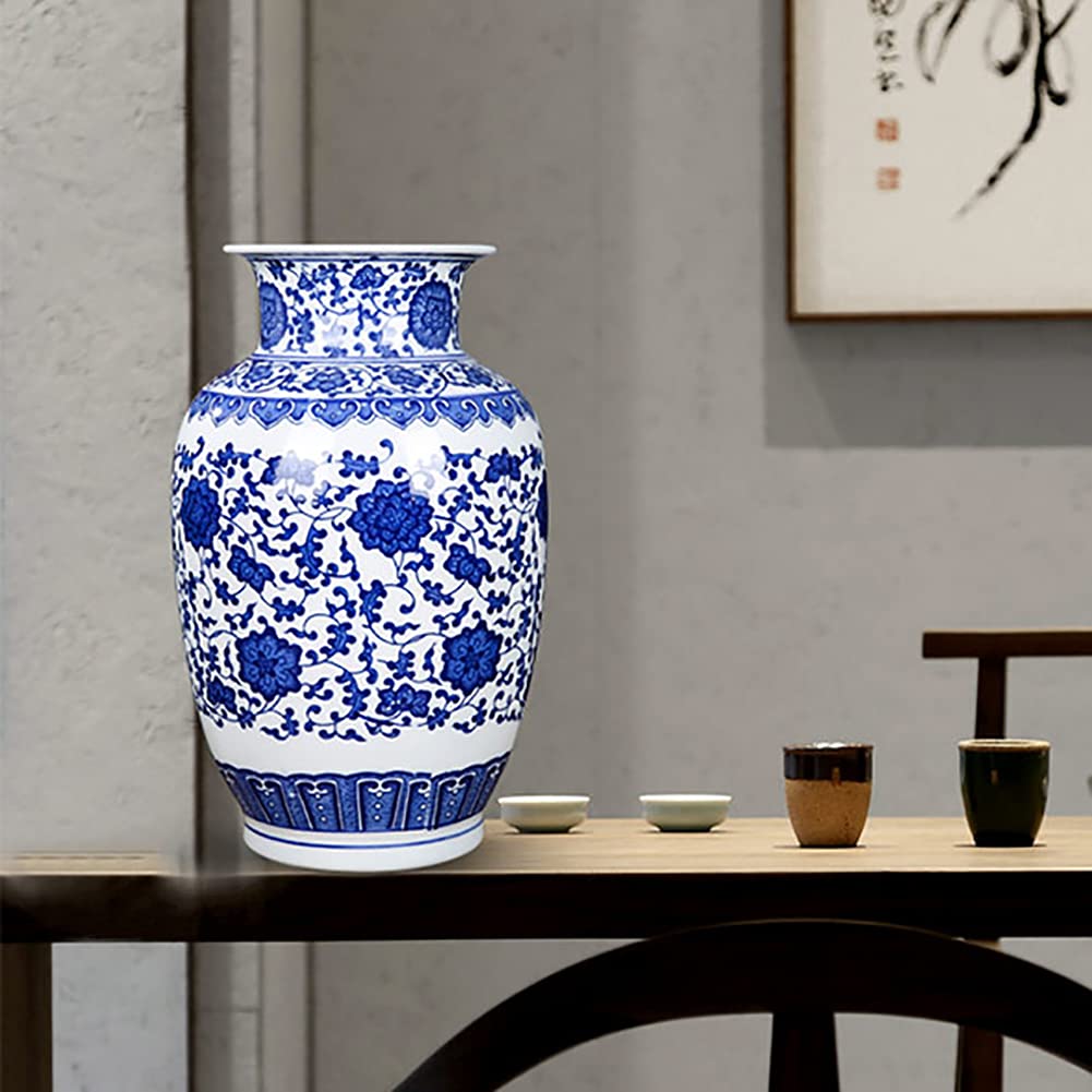 Exquisite Hand-Painted Blue and White Porcelain Vase - Ming Dynasty Style Ceramic Home Decor - Perfect for Living Room, Dining Table & Office Decoration