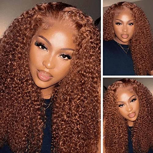 Beauty Forever #30 Auburn Brown Lace Front Human Hair Wig | Jerry Curly Chocolate Brown 13x4 Lace Frontal Wig | Brazilian Human Hair with Pre-Plucked Baby Hair | 20 Inch Wigs for Women | Perfect for Cosplay, Daily Wear & Special Occasions