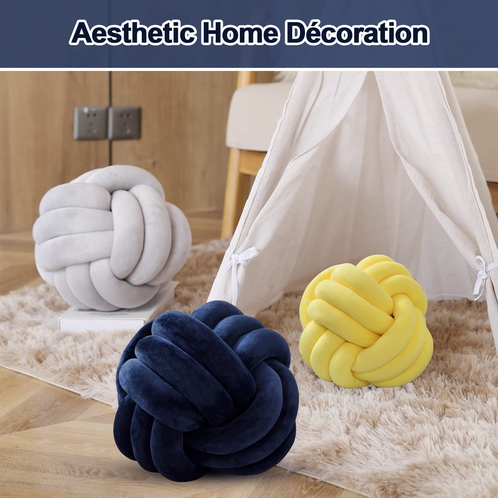**Soft Round Knot Pillow Ball - Handmade Plush Throw Cushion for Home Décor, Kids Play & Nursery Decor | Cozy Living Room, Bedroom & Playroom Accessory**