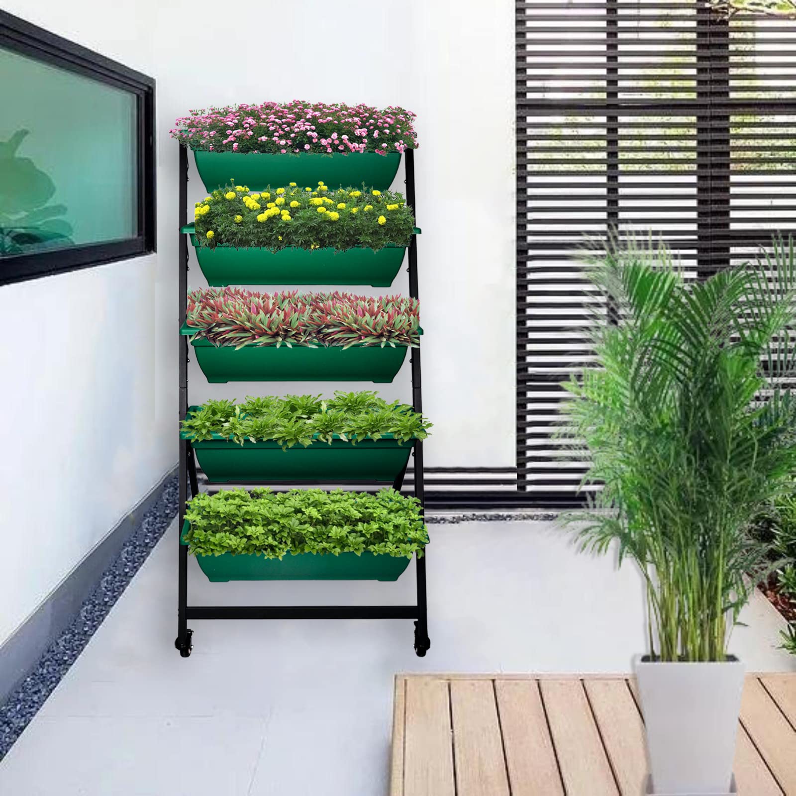 4FT Vertical Raised Garden Bed with Wheels - 5 Tier Planter Box for Flowers, Vegetables & Herbs - Indoor/Outdoor Gardening Solution for Patio, Balcony & Greenhouse - Perfect for Small Space Gardening & Urban Farming
