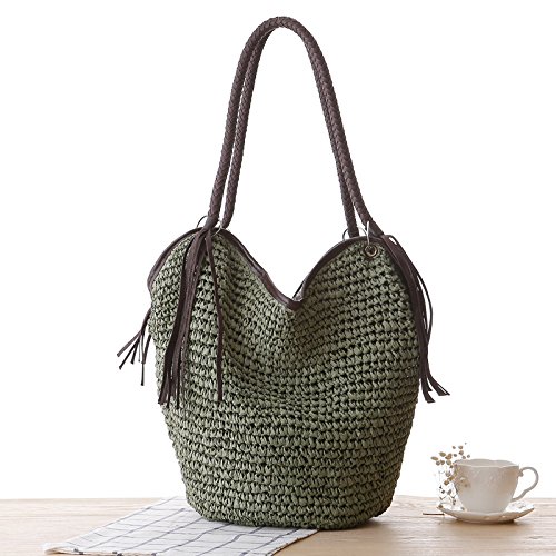 Women's Straw Shoulder Bag - Summer Beach Tote with Tassels, Cotton Lining & Top Handle - Casual Shopper Handbag for Women - Perfect for Beach Vacations, Pool Parties & Summer Outings