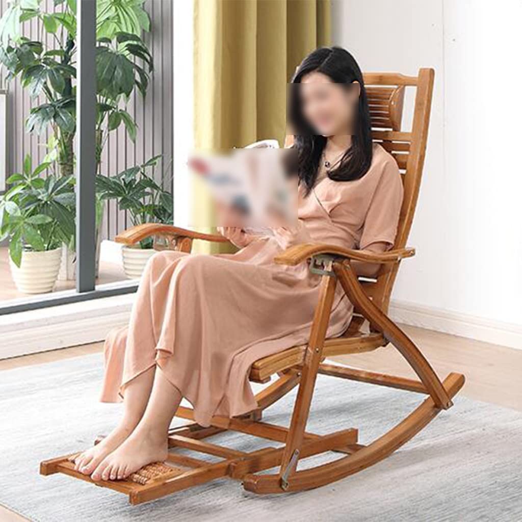 Adjustable Reclining Folding Chair with Ottoman - Padded Rocking Chair with Wooden Frame, Removable Cushion & Footrest - Portable Deck Recliner for Living Room, Bedroom or Patio - Comfortable Purple Lounge Chair for Relaxing & Reading