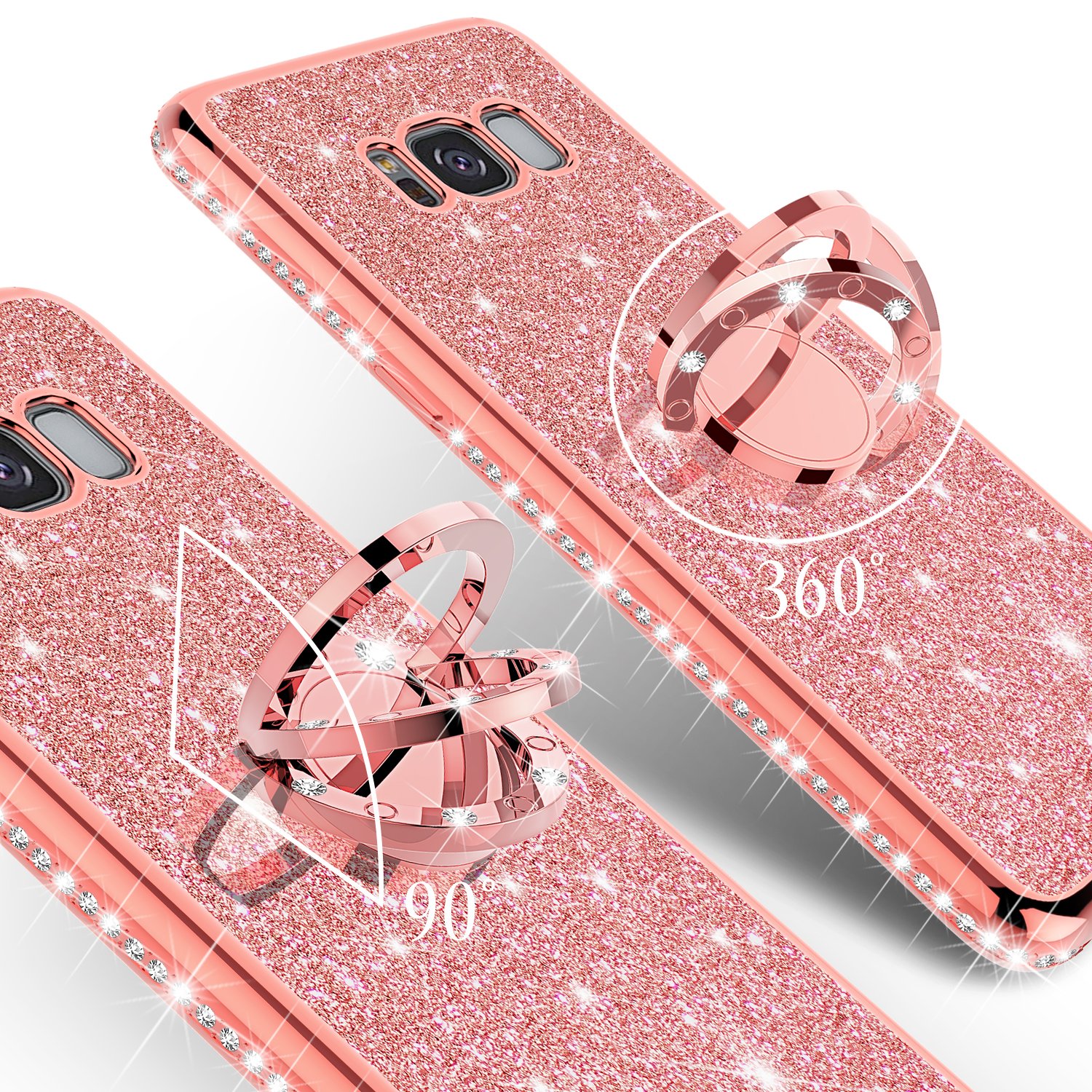Sparkly Rhinestone Bling Phone Case with Kickstand & Ring Holder - Compatible with Samsung Galaxy S8 | Stylish Diamond Glitter Protective Cover for Women & Girls (Rose Gold) | Perfect for Parties, Dates & Everyday Glam