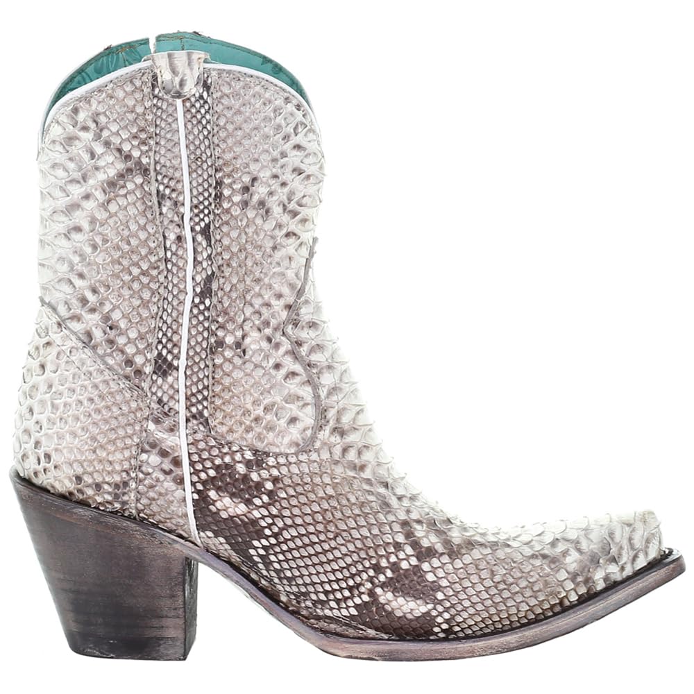 Corral Women's Natural Python Zipper Ankle Boots - Snip Toe, Leather Sole, Western Style (A3791) - Perfect for Country Dancing, Rodeos & Casual Western Fashion