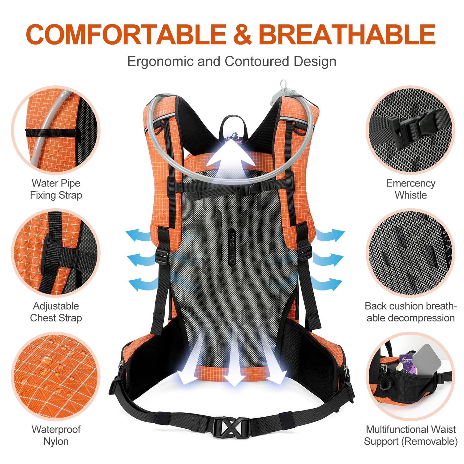 IX INOXTO 25L Hydration Backpack with 3L Water Bladder - Lightweight Hiking Backpack for Men & Women - Includes Rain Cover - Perfect for Hiking, Cycling, Climbing, Camping and Outdoor Adventures