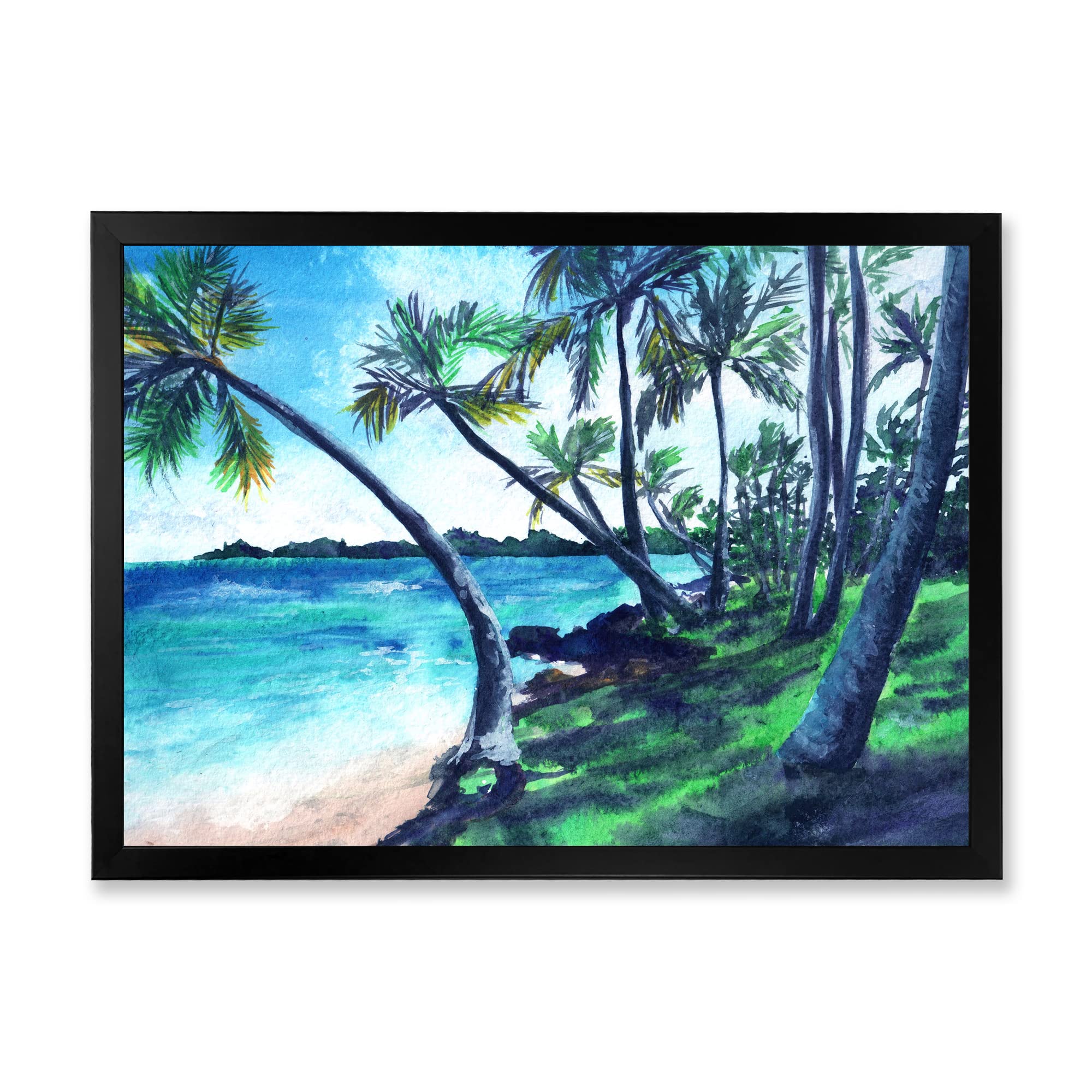 DesignQ Tropical Beach Summer Paradise Nautical Coastal Framed Wall Art - Perfect for Living Room, Bedroom & Beach House Decor