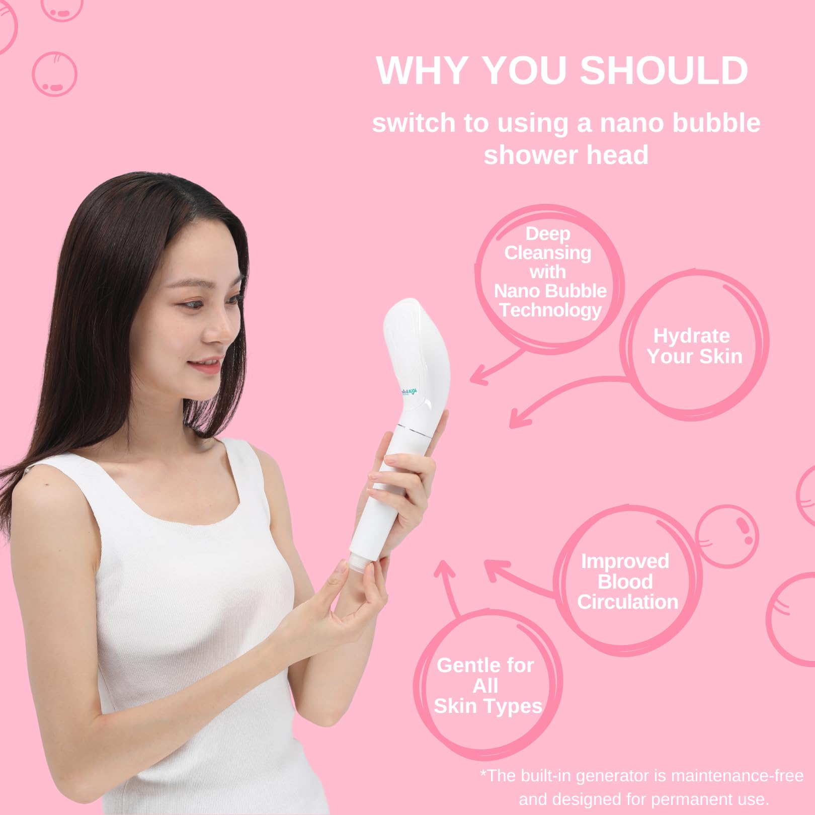 High-Density Micro Bubble Shower Head - ABS Material Black Shower Head with Moisturizing & Heat Retention | Gentle Water Pressure & Permanent Bubble Generator by AQUA BULLE | Perfect for Spa-Like Bathing Experience & Skin Hydration