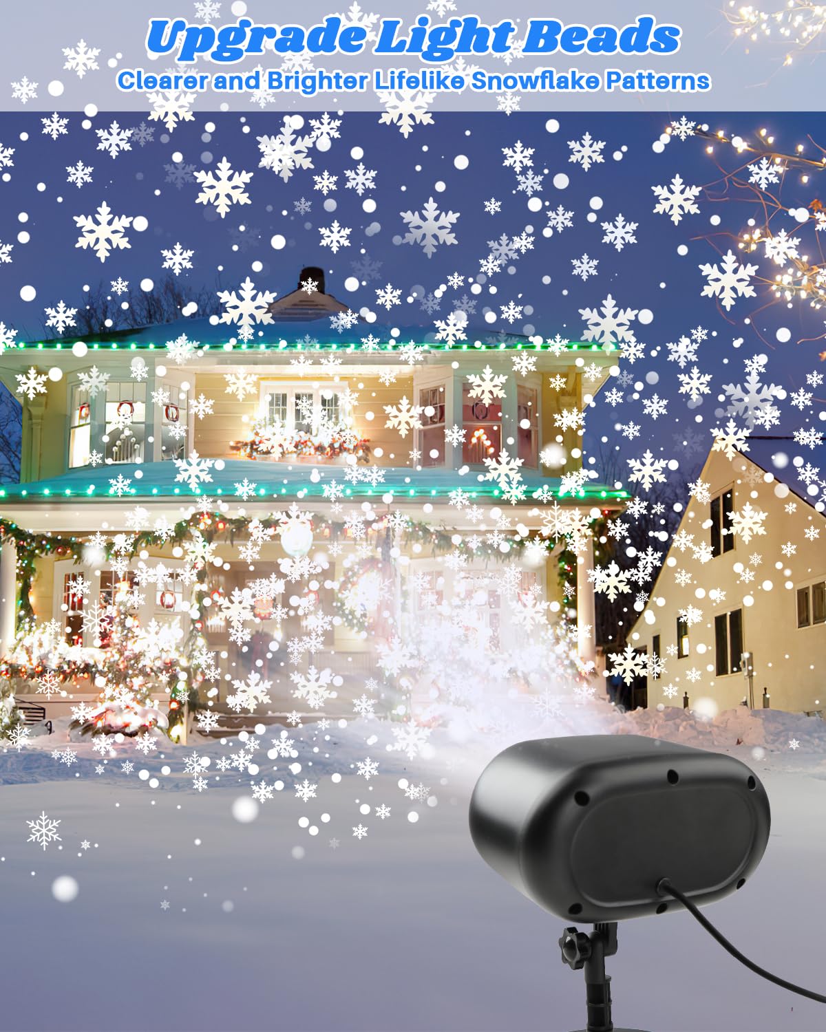 Christmas Snowflake Projector Lights Outdoor - Adjustable Dynamic Snow Light Show with Remote Control, 270° Rotating Outdoor Snow Falling Projector Lamp for Holiday Decorations, Yard, Garden, and Party Events
