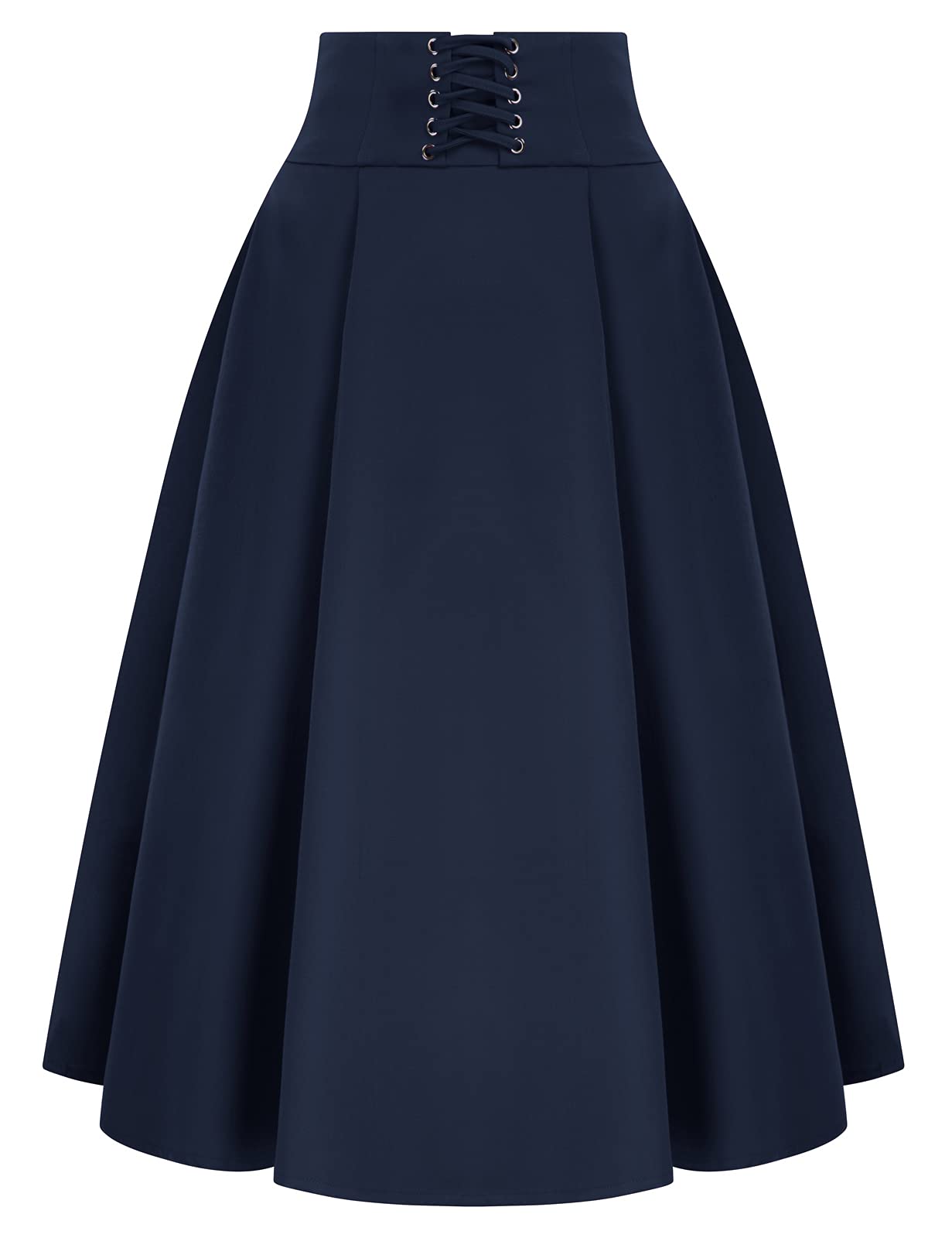 Belle Poque Women's Vintage A-Line Midi Pleated Skirt - Gothic Victorian Lace-Up Skirt with Pockets | Retro Fashion for Parties, Weddings & Everyday Wear