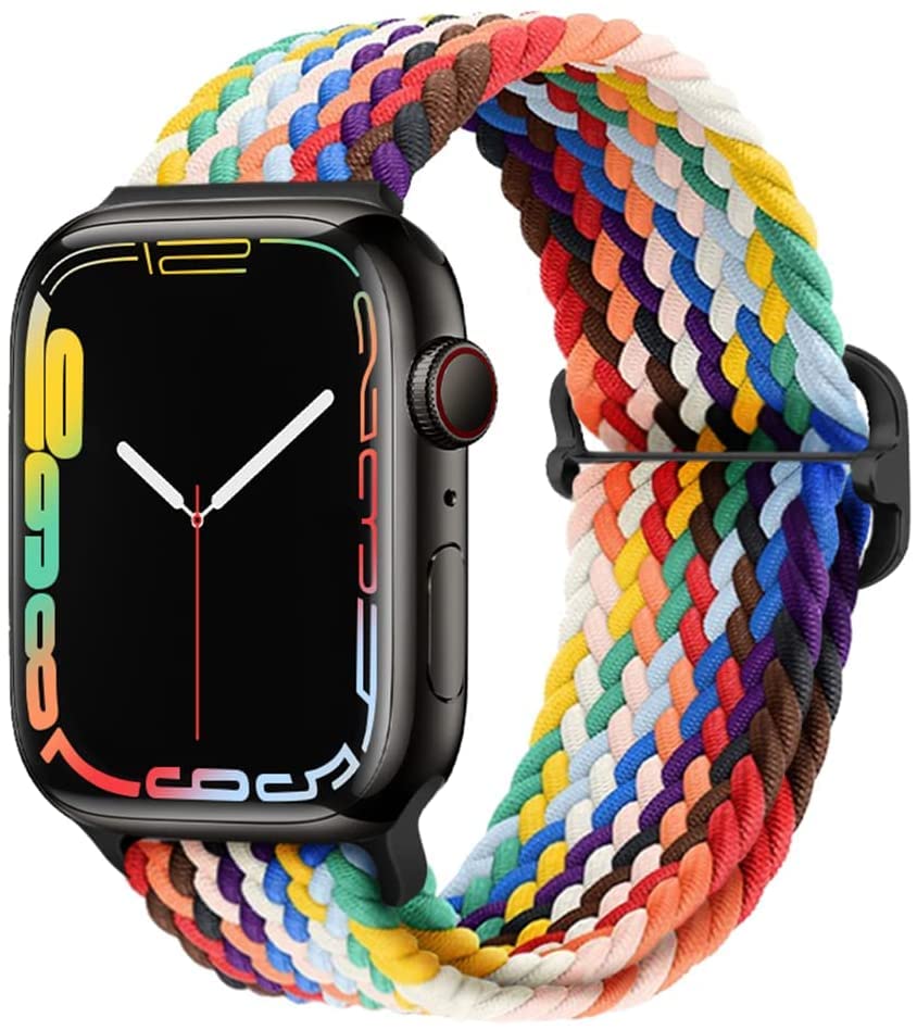 Stretchy Nylon Solo Loop Band for Apple Watch Series 7/6/5/4/3/2/1 SE - Adjustable Braided Sport Elastic Strap Compatible with 38mm 40mm 41mm 42mm 44mm 45mm iWatch - Perfect for Workouts, Running & Everyday Wear (Men & Women)
