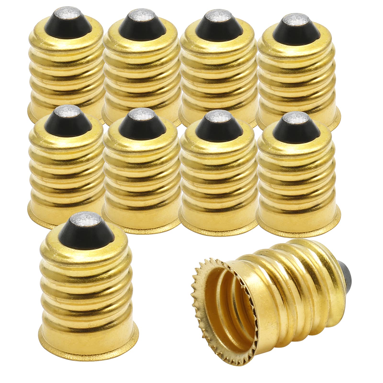 10 Pack E14 to E12 Bulb Adapter Converter - Pure Copper European to Candelabra Light Socket Reducer - Gold Lamp Adapter for Chandeliers, Ceiling Fans & Vintage Lighting Fixtures