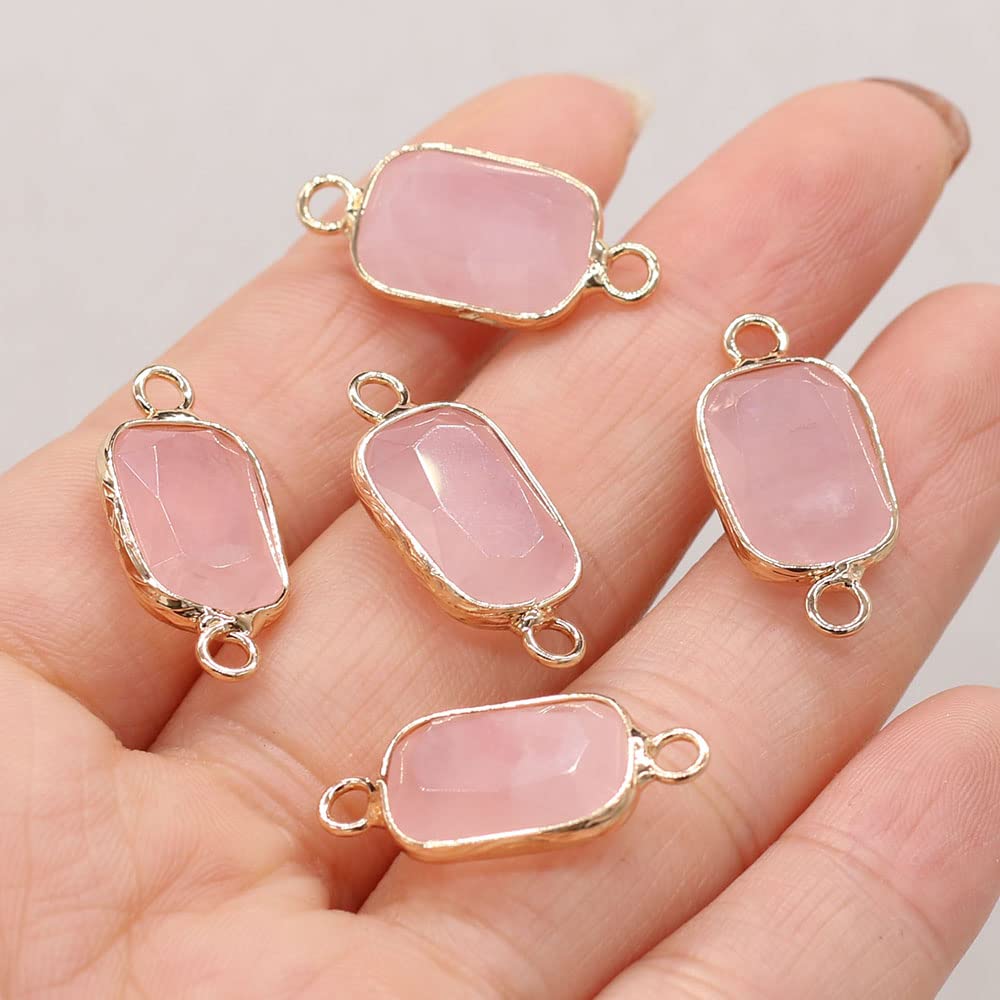 7 Pcs Natural Stone Connectors - Rectangle Healing Crystal Charms with Double Loops for Jewelry Making, DIY Necklace & Bracelet - Perfect for Spiritual Healing, Meditation & Boho Fashion Accessories