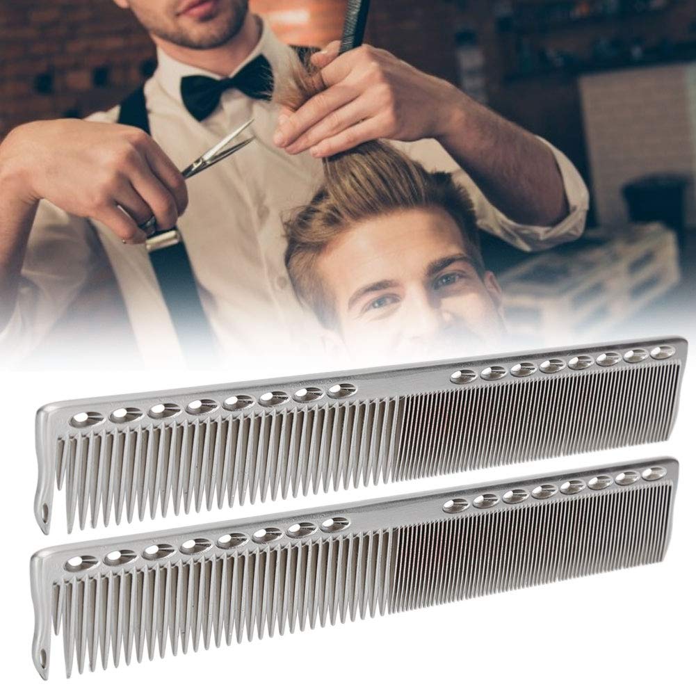 Professional Stainless Steel Haircut Comb Set - 2pcs Fine & Wide Tooth Styling Comb for All Hair Types - Salon & Barber Hairdressing Tool (Silver) - Perfect for Home, Salon, and Travel Use