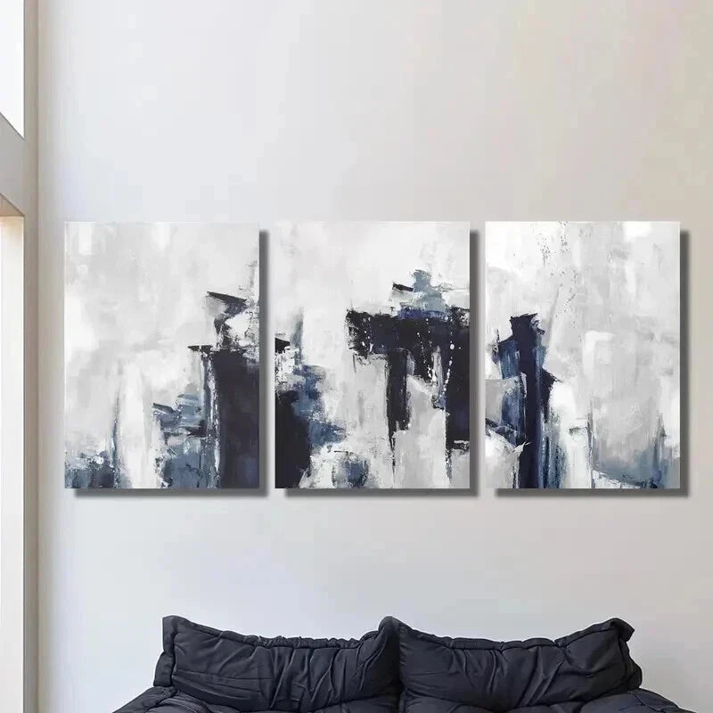 3-Piece Abstract Blue and Gray Oil Painting Wall Art Set - Framed Canvas 40x60cm - High Quality Print - 100% Australian Made - Ready to Hang - Perfect for Living Room, Bedroom & Office Decor