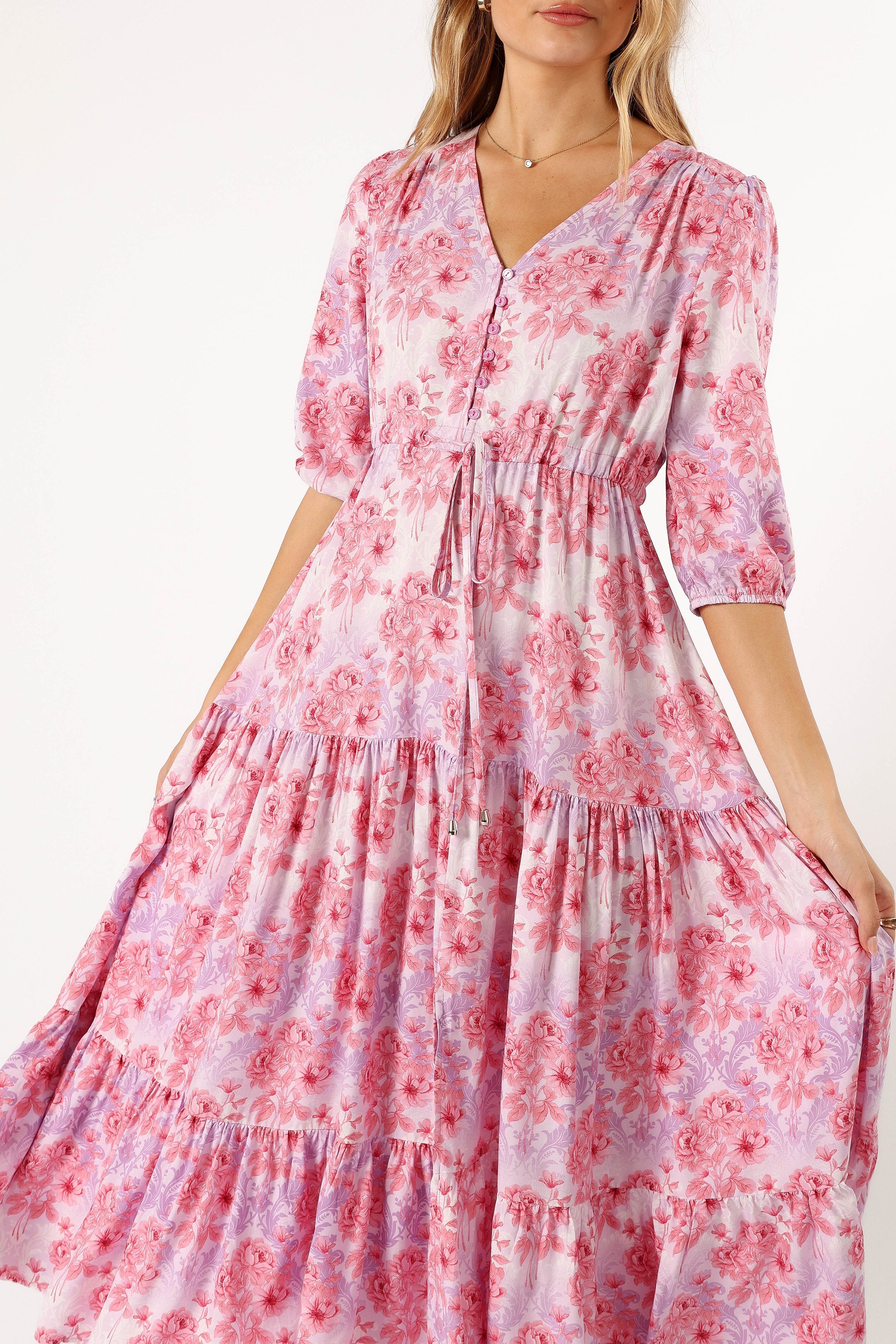 Kelda Women's Floral Print Dress - Pink & Purple Flowy Maxi Dress for Summer, Beach, and Casual Outings