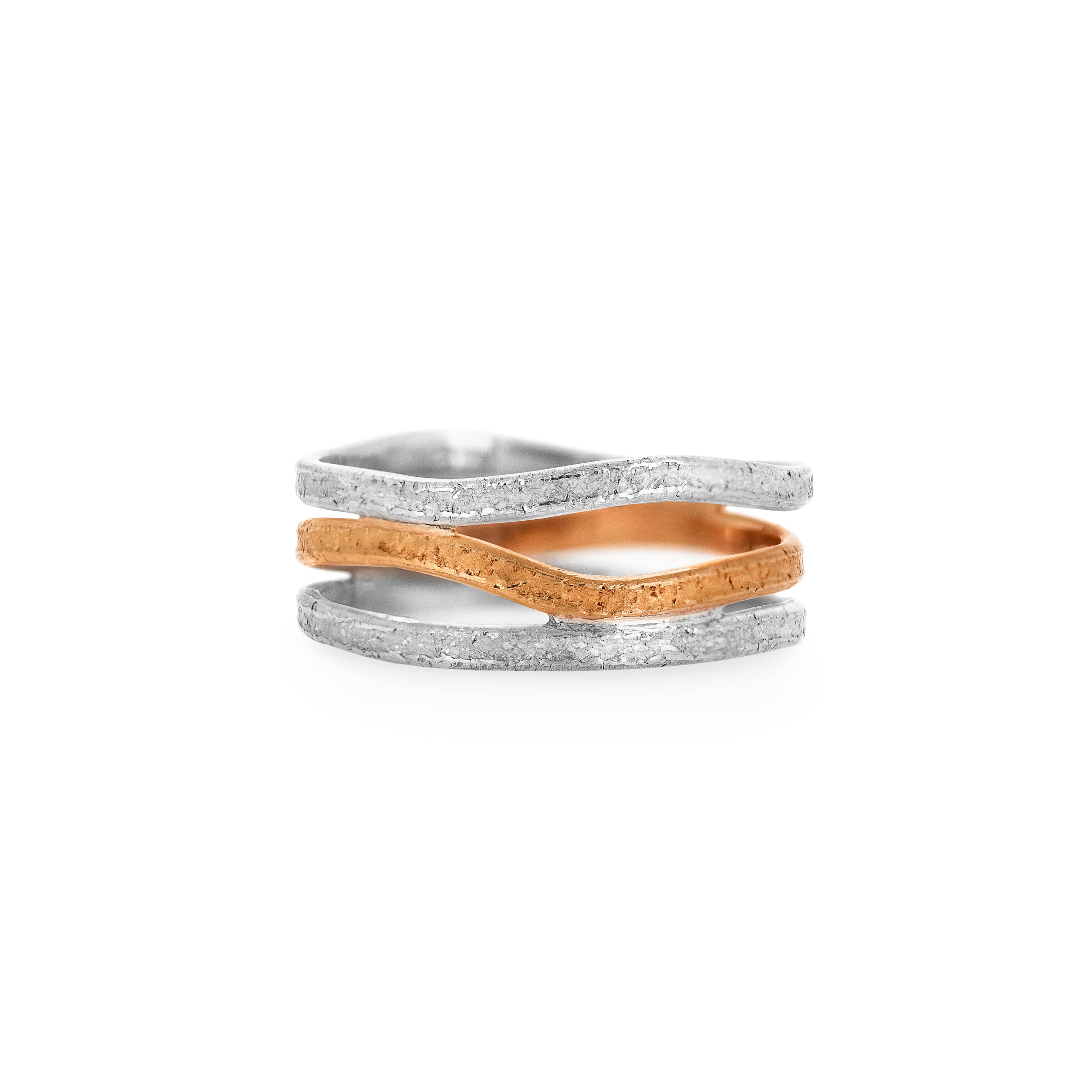18K Gold & Sterling Silver Triple Stack Wedding Ring Set for Women - Elegant Bridal Band for Engagement, Anniversary, and Everyday Wear