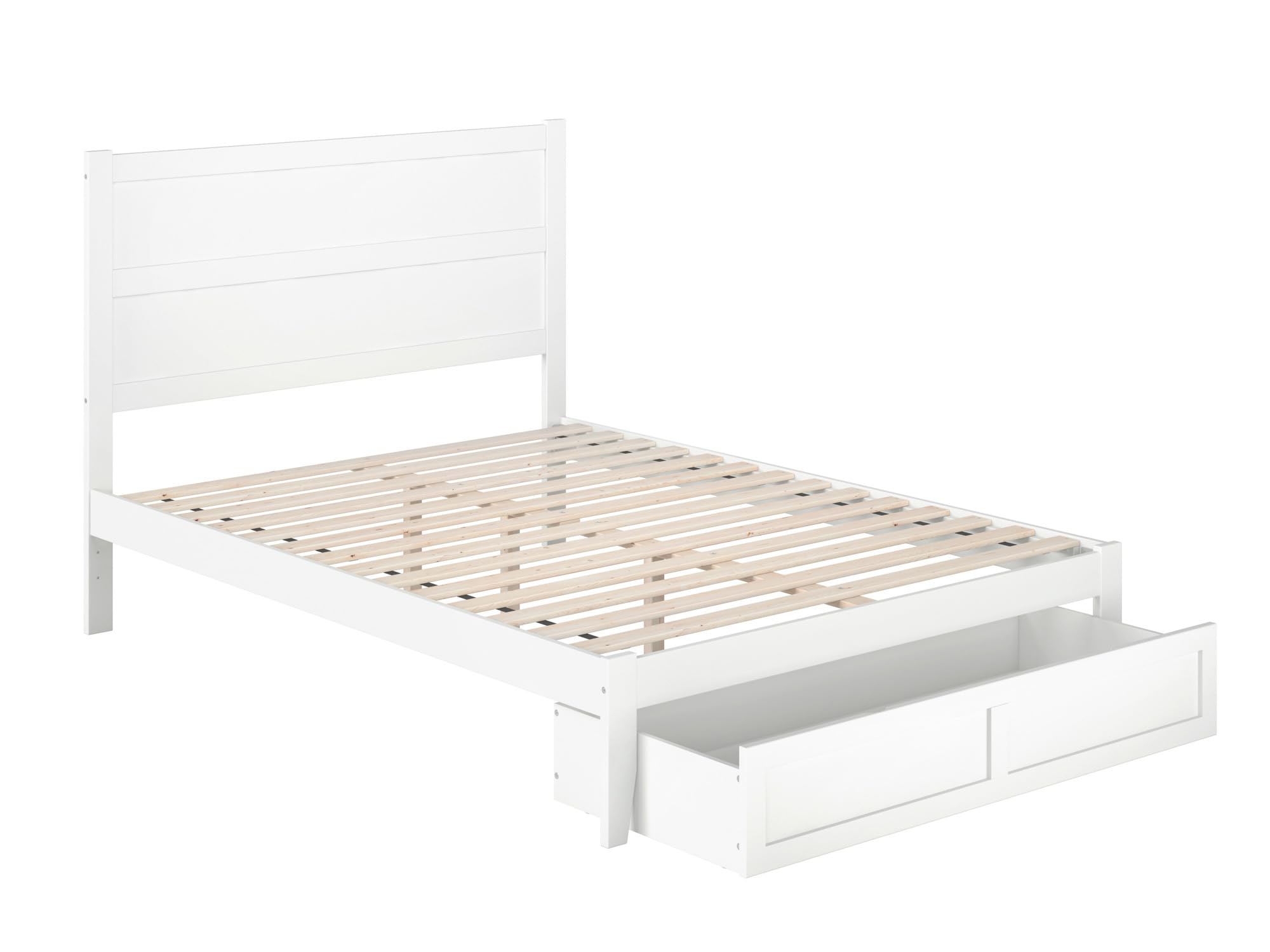 AFI NoHo Queen Size Platform Bed Frame with Storage Drawer & USB Charging Station - Modern White Wooden Bed for Small Spaces, Bedroom Furniture with Built-in Storage and Charging Ports