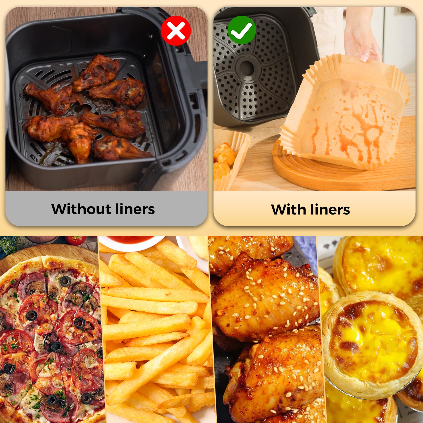 200Pcs 8-Inch Square Non-Stick Air Fryer Liners - Disposable Parchment Paper for Air Fryer, Microwave, Steamer & Baking | Perfect for Healthy Cooking, Meal Prep & Easy Cleanup