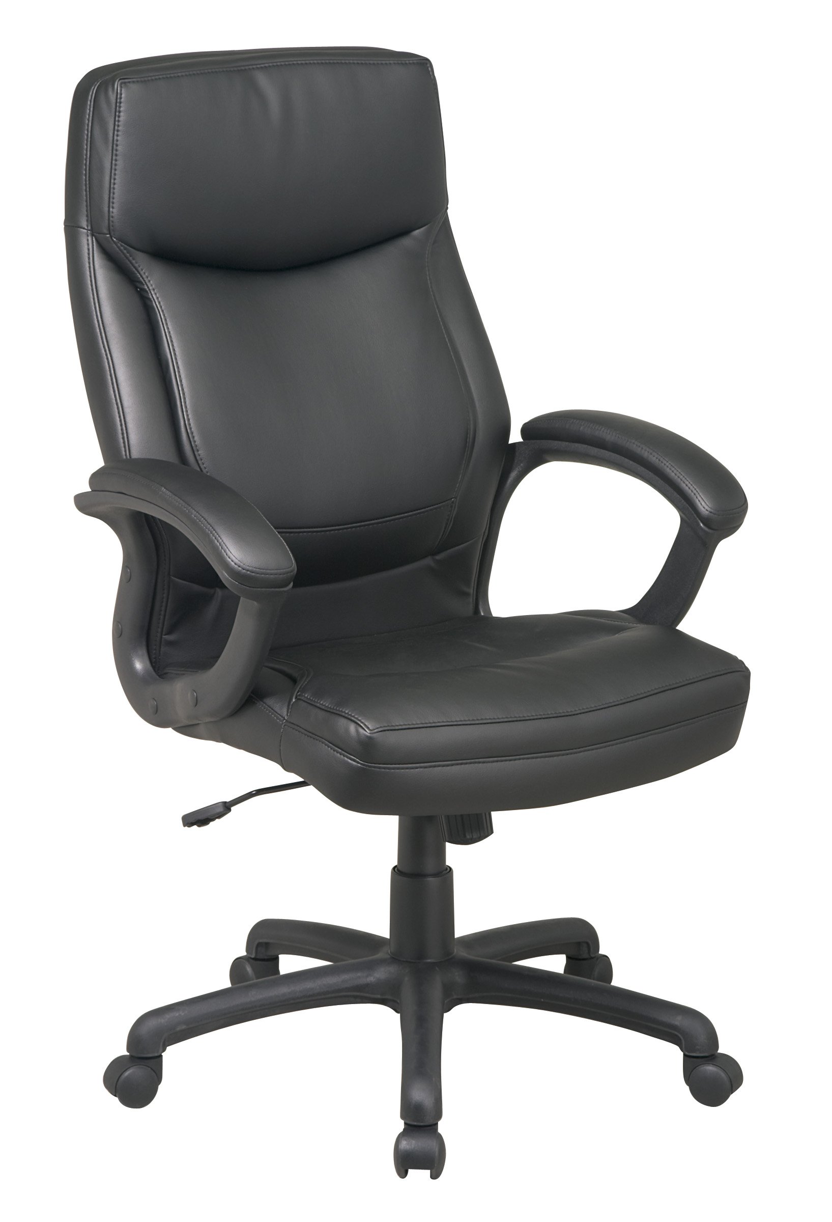 Office Star EC Series Executive Bonded Leather High Back Adjustable Office Chair with Thick Padded Contour Seat & Locking Tilt Control - Ergonomic Desk Chair for Home Office, Computer Work & Conference Rooms (Black)
