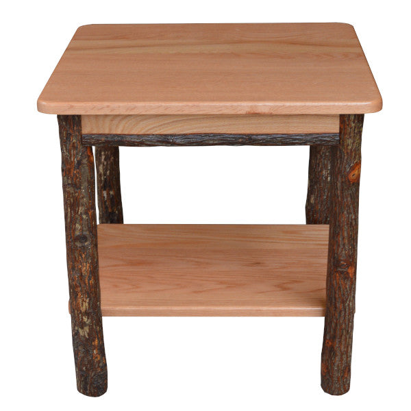 Solid Hickory Wood End Table with Shelf - Stylish & Durable Side Table for Living Room, Bedroom, or Office