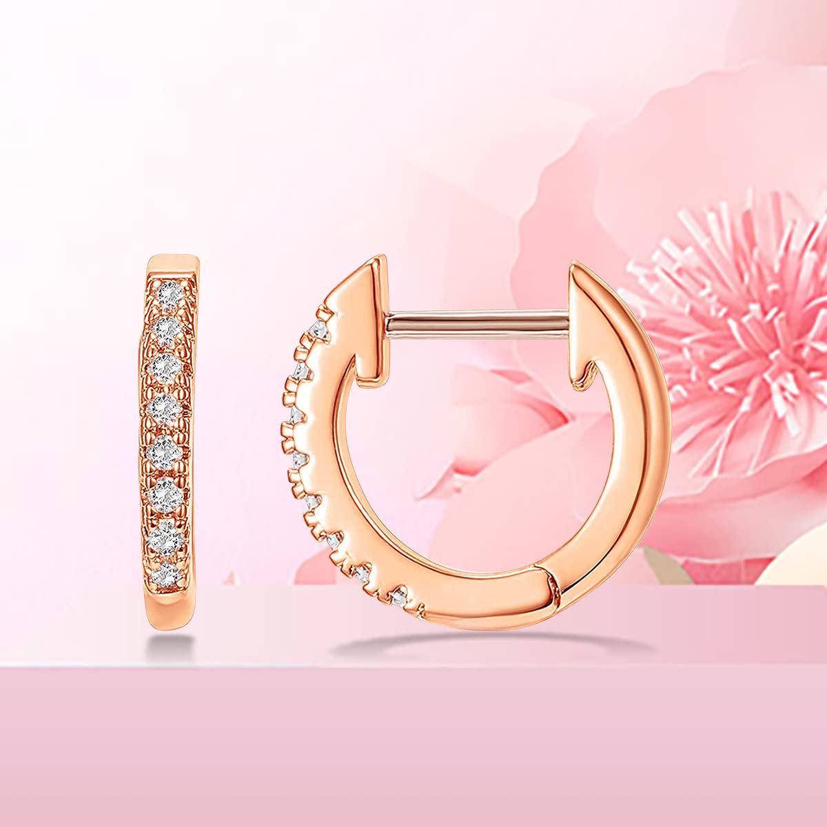 925 Sterling Silver Rose Gold Plated Hoop Earrings with Cubic Zirconia - Huggie Stud Cuff Earrings for Women | Elegant Everyday Wear & Gift for Her